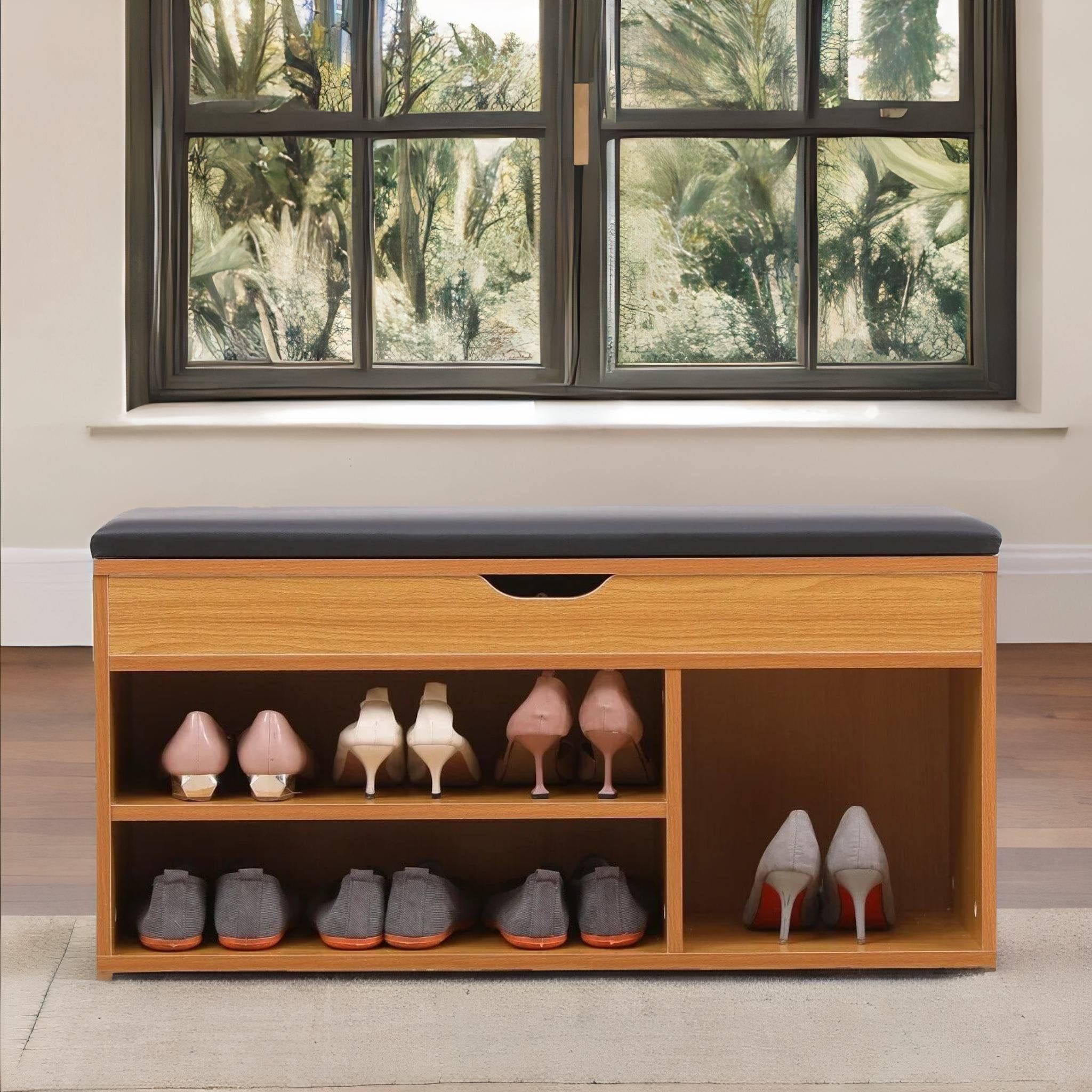 Rafaelo Mobilia Wooden Shoe Storage Bench With Cushioned Seat 90Cm