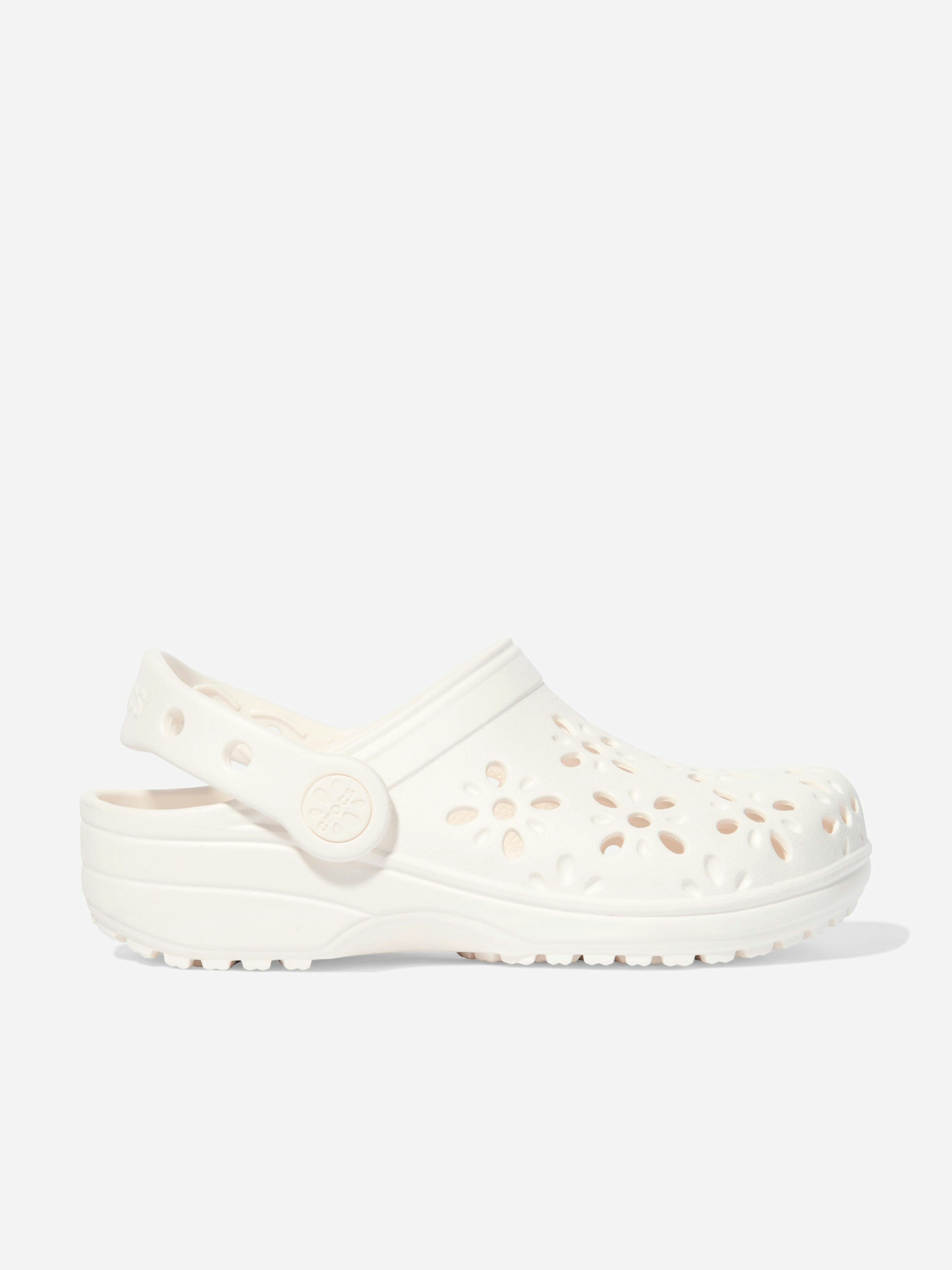 Crocs Girls Ivory Classic Floral Cut Out Clog In - Eu 24 - 25 Uk 8 Us 8