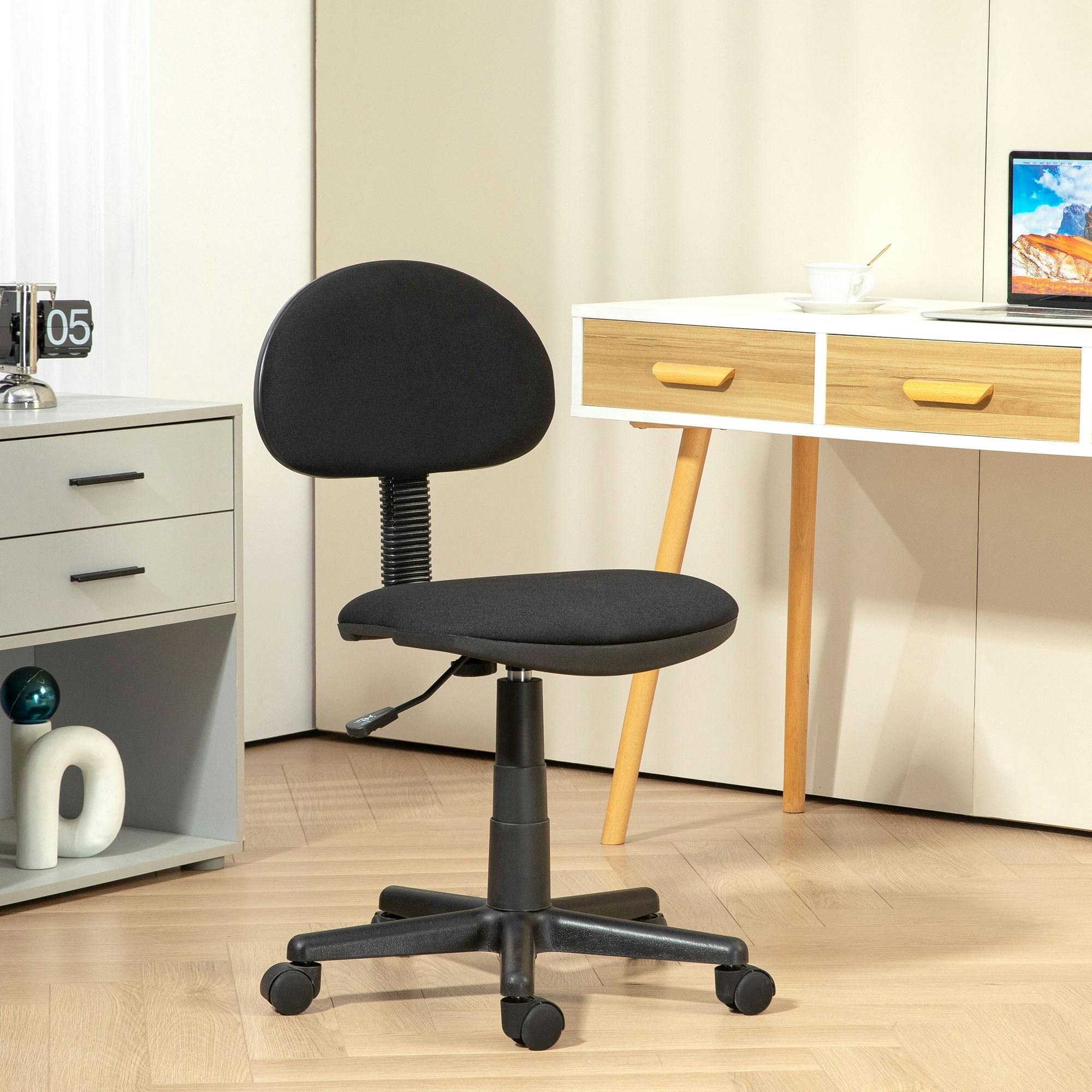 Homcom Black Armless Office Chair With Adjustable Height 360° Swivel Wheels