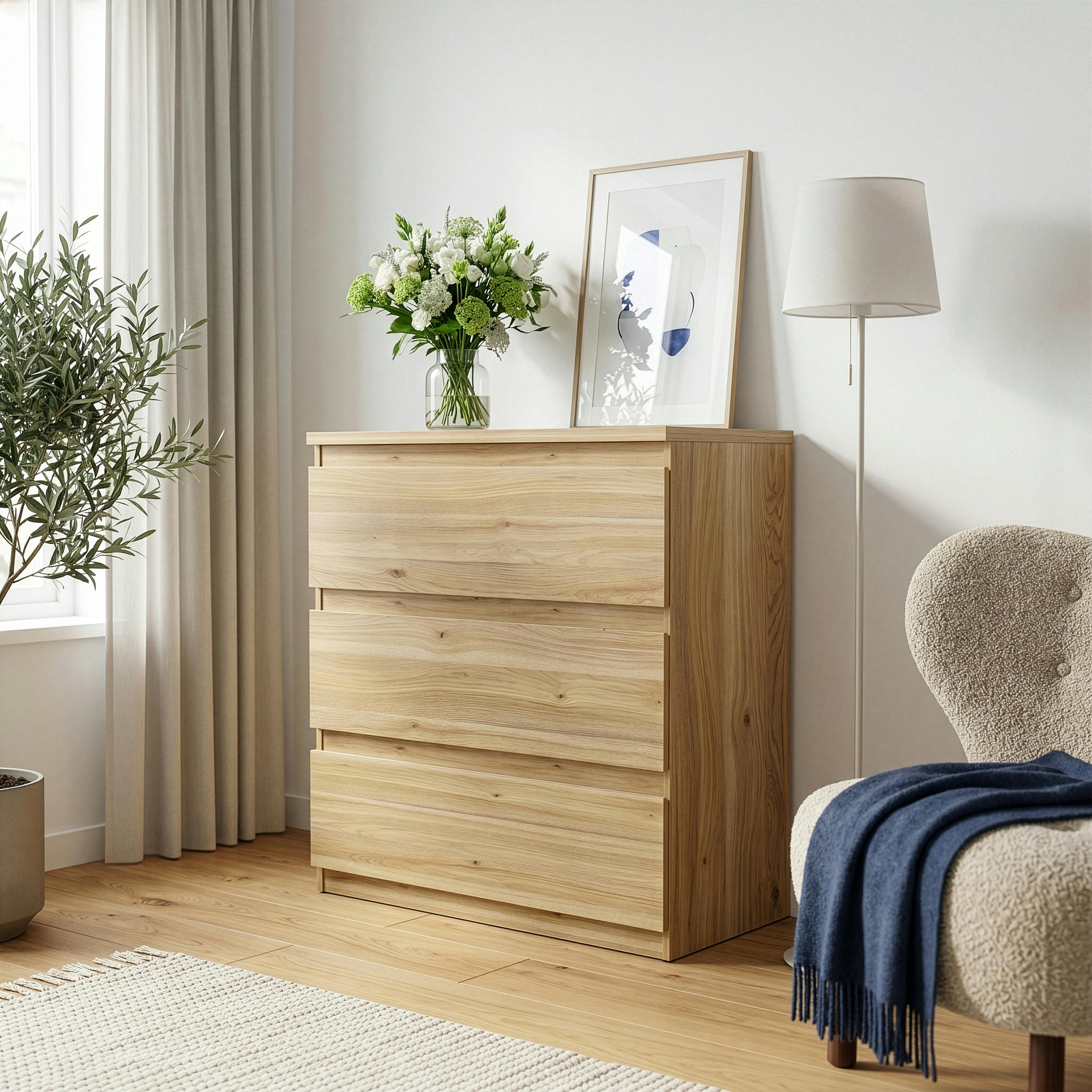 Rackhams Grain Edmore 3 Drawer Chest In Mauvella Oak - Standard - Mauvella Oak - Manufactured Wood