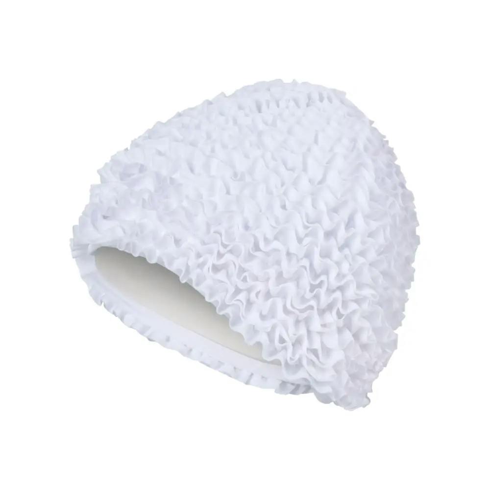 Fashy White Frill Fabric Swim Cap