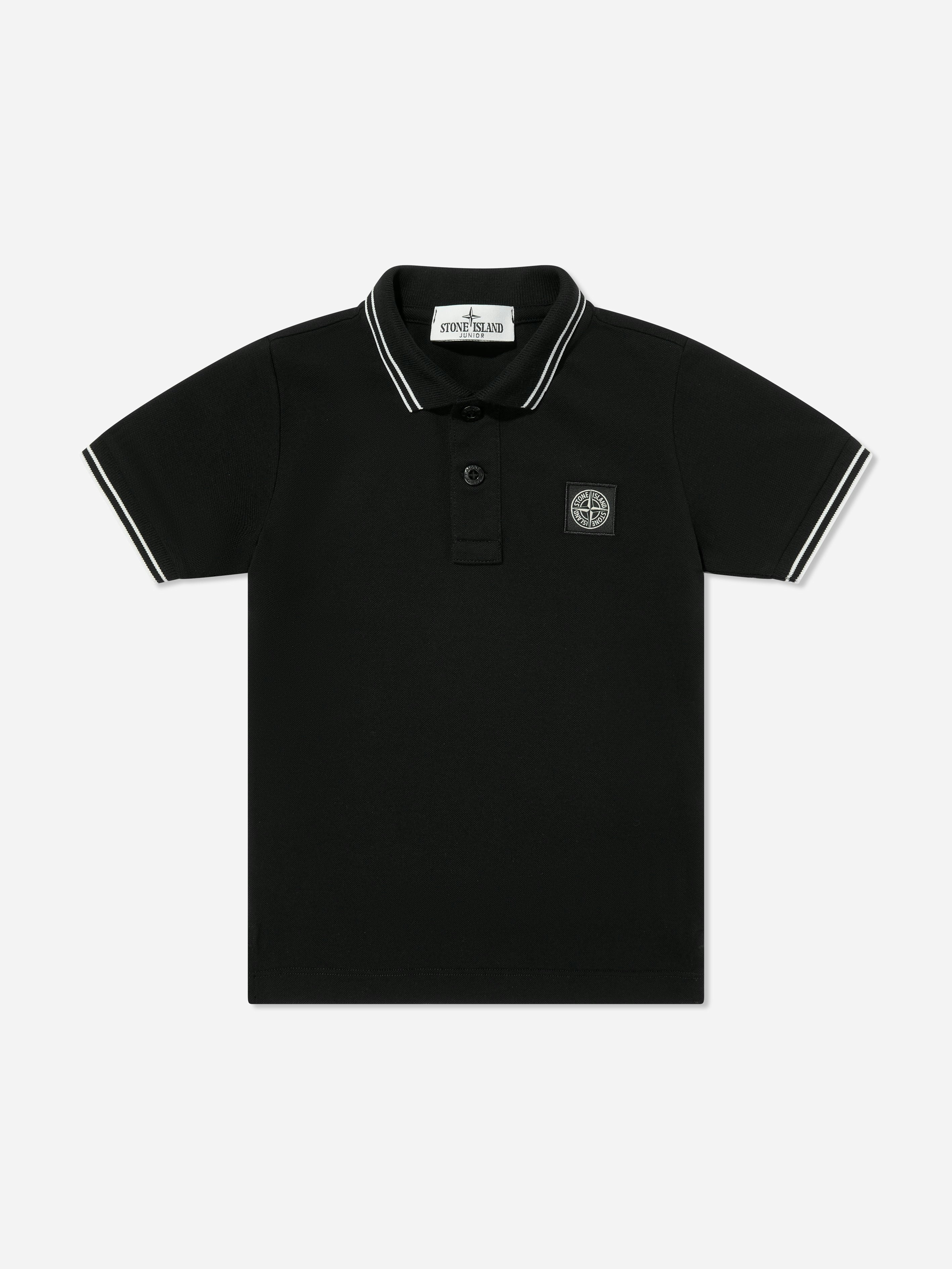 Stone Island Boys Black Junior Compass Logo Polo Shirt In - 6 Yrs