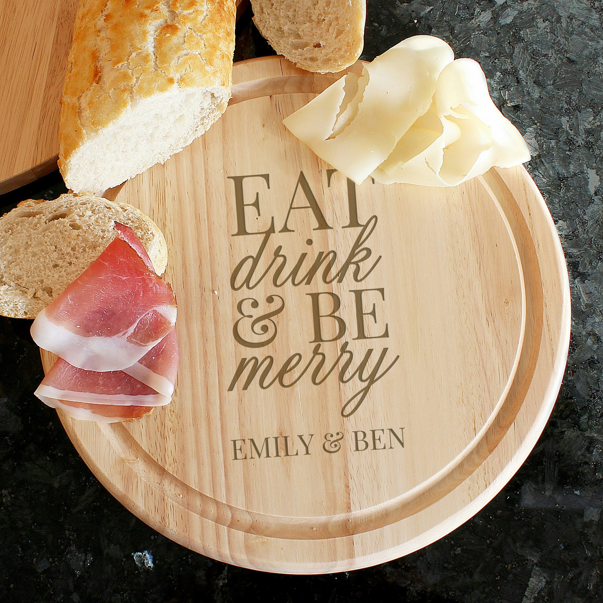 Rackhams Grain Personalised Eat Drink & Be Merry Rectangular Chopping Board
