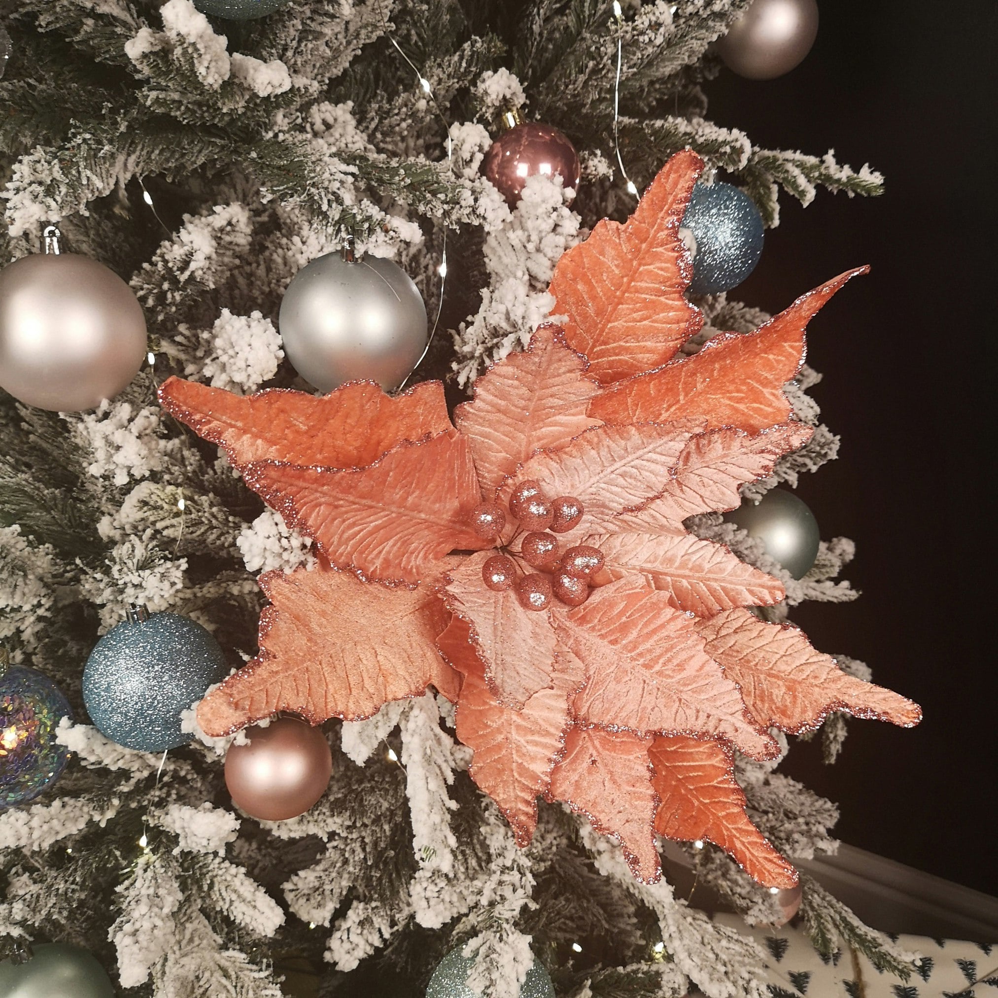 Samuel Alexander Frosted Light Coral Pink Poinsettia Stem Christmas Halloween Decoration 68cm - Image 6
