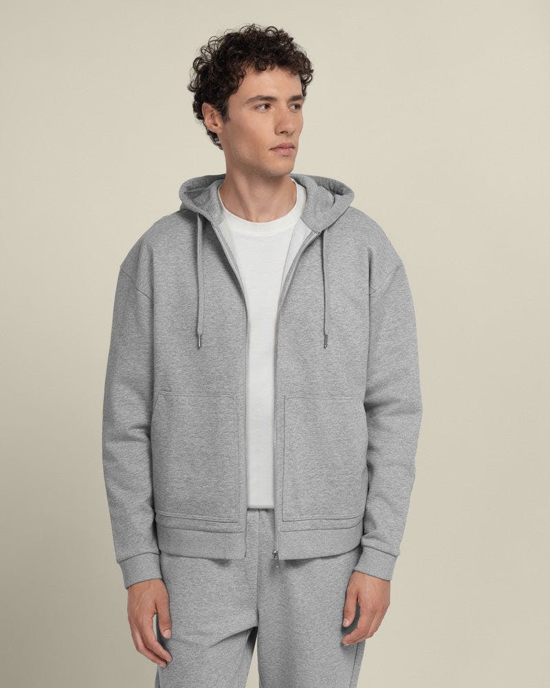 Larsson & Co Grey Jelling - Heavyweight Zip-Through Hoodie - L - Melange
