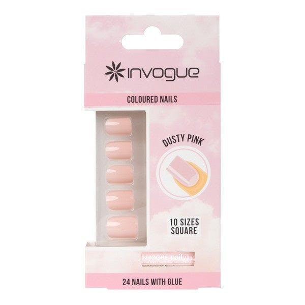 Invogue False Nails Square Medium Length - Dusty Pink - Image 4