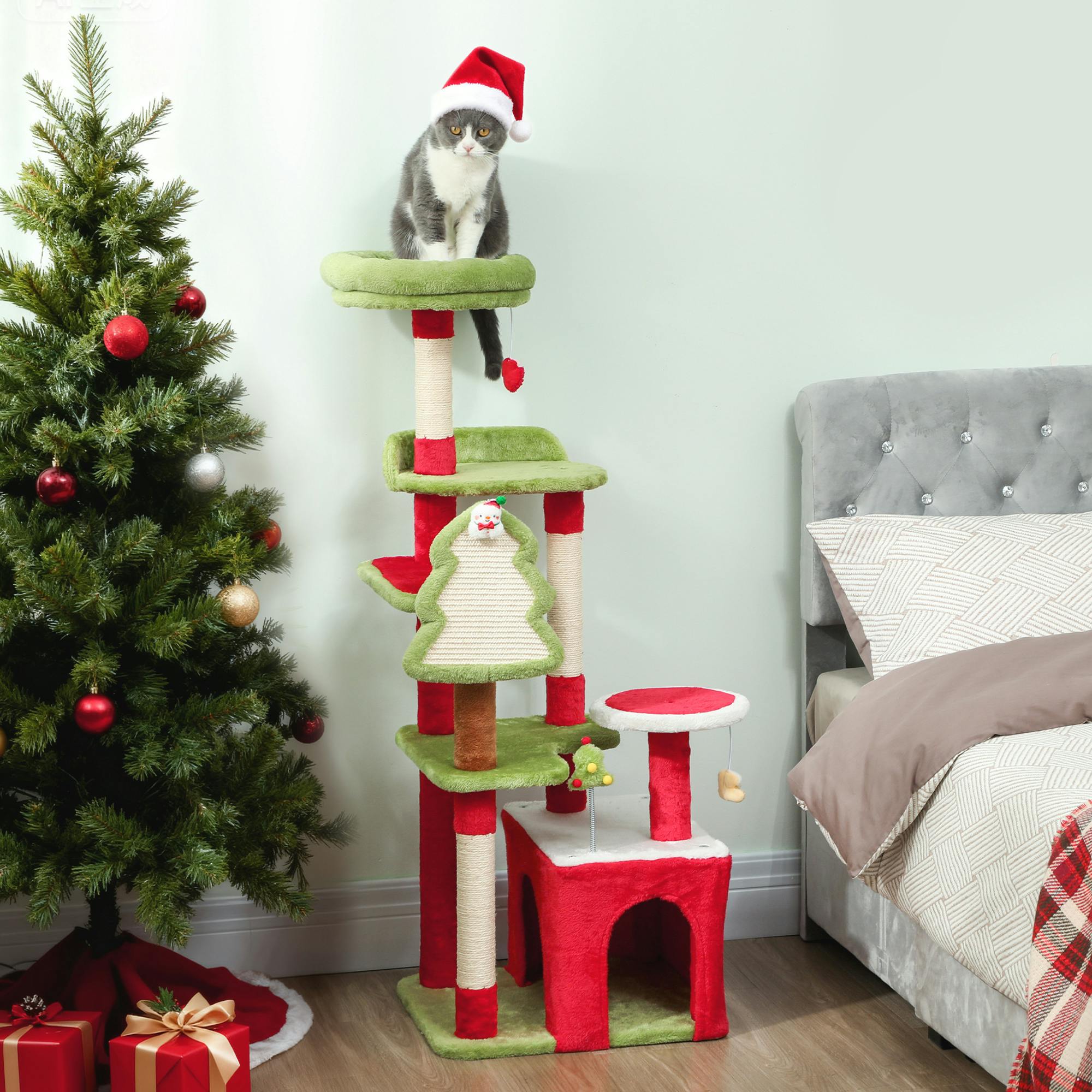 Pawhut Unisex Green Cat Tree, Christmas Cat Tower With 3 Sisal Scratching Posts, 120Cm - Image 4