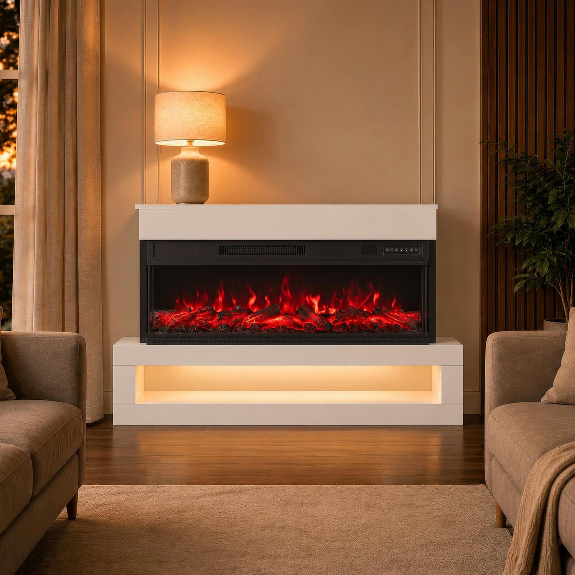 HOMCOM 110cm 3-Sided Electric Fireplace Freestanding & Wall Mounted in White - Image 3