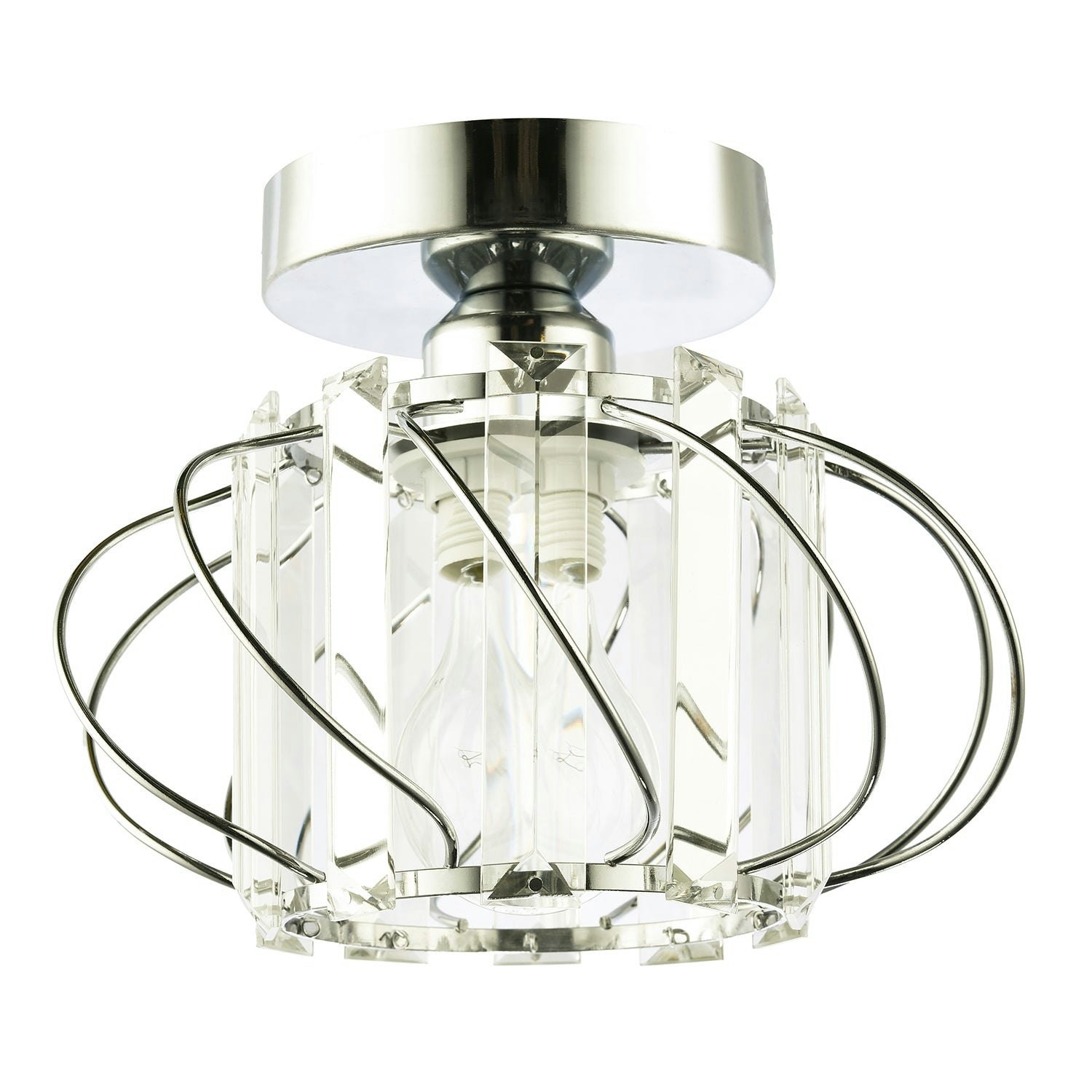 Happy Homewares Light Modern Polished Chrome Ceiling Fitting With Clear Crystal Glass