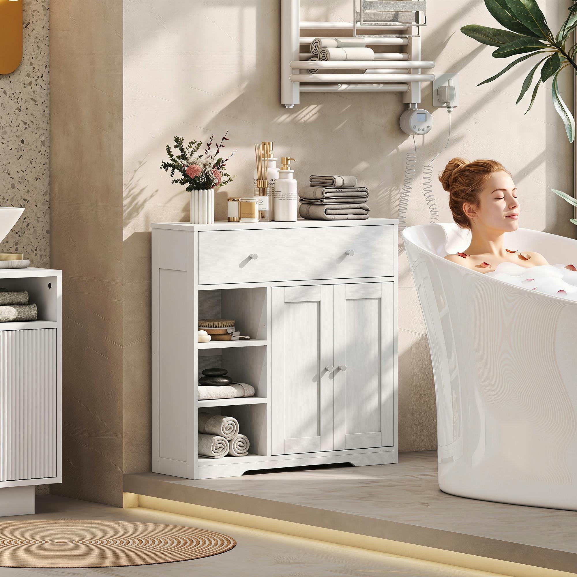 Rackhams White Bathroom Floor Cabinet, Bathroom Cabinet With Drawer And Door,