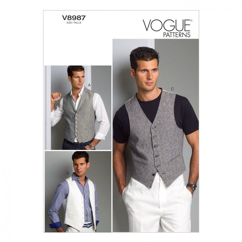 Vogue Men's Sewing Pattern 8987, Waistcoats For 34-36-38-40 - Intermediate - 34-36-38-40