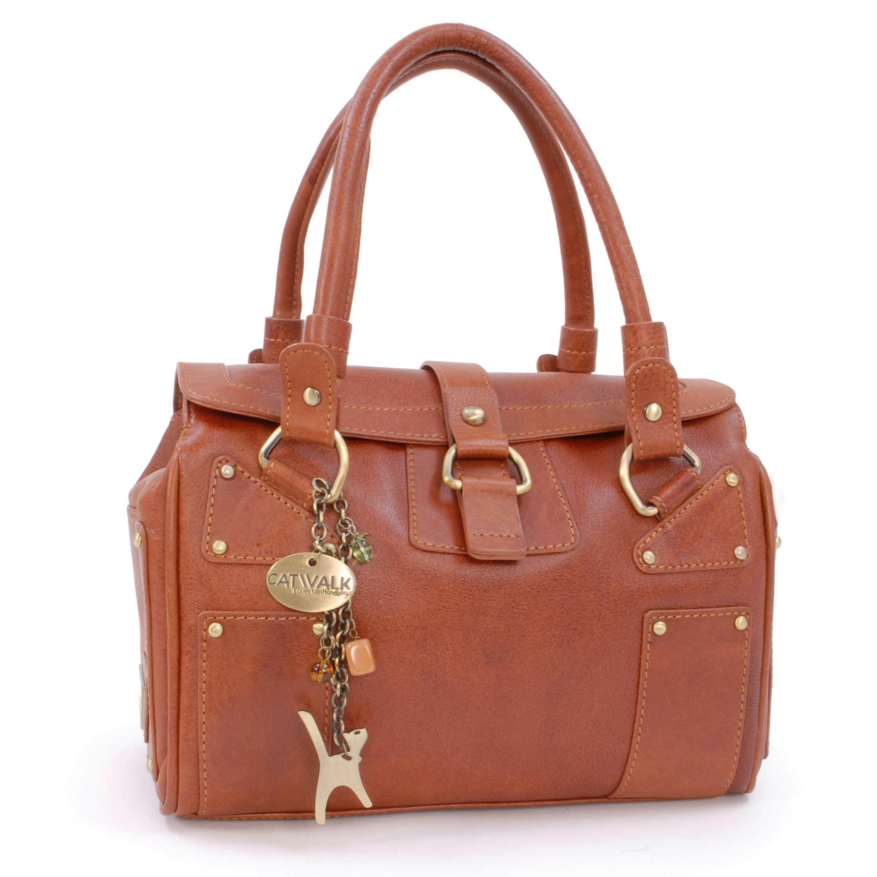 Catwalk Collection Handbags Grain Claudia - Top Handle Bag - Tan