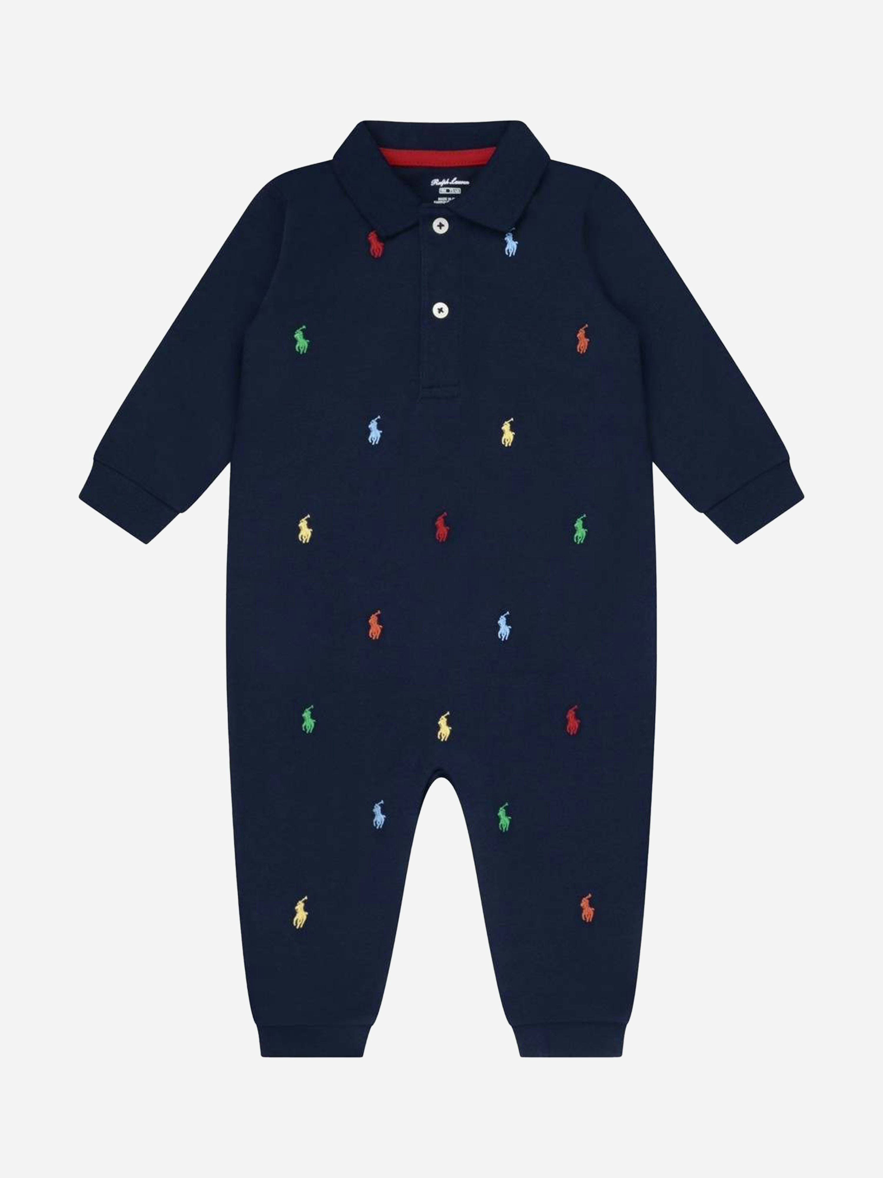Ralph Lauren Kids Boys Blue Baby Logo Romper In Navy - 6 - 9 Mths