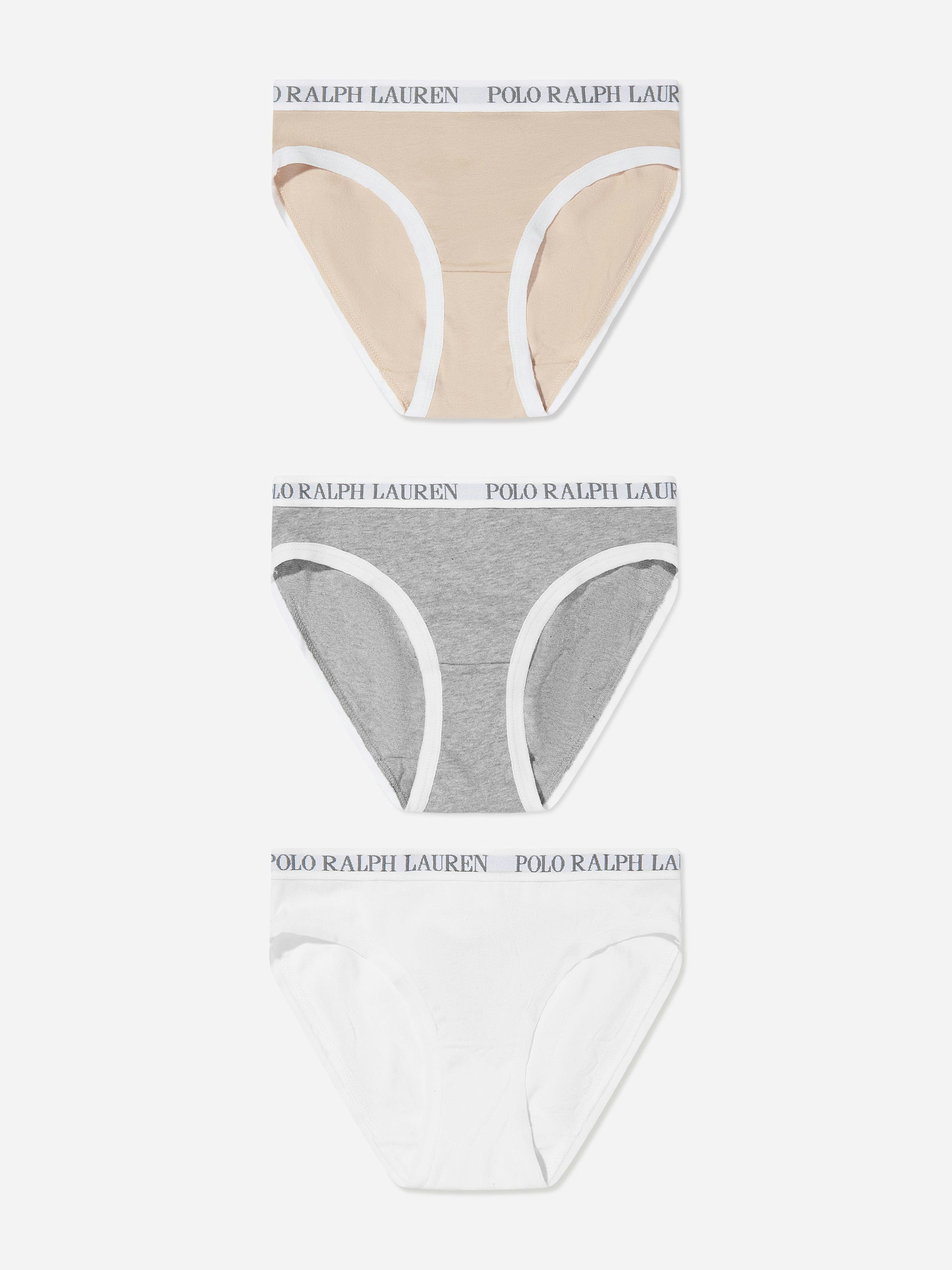 Ralph Lauren Kids Girls Grey Ralph Lauren Solid 3 Pack Bikini Knickers Set In - M 8 - 11 Yrs