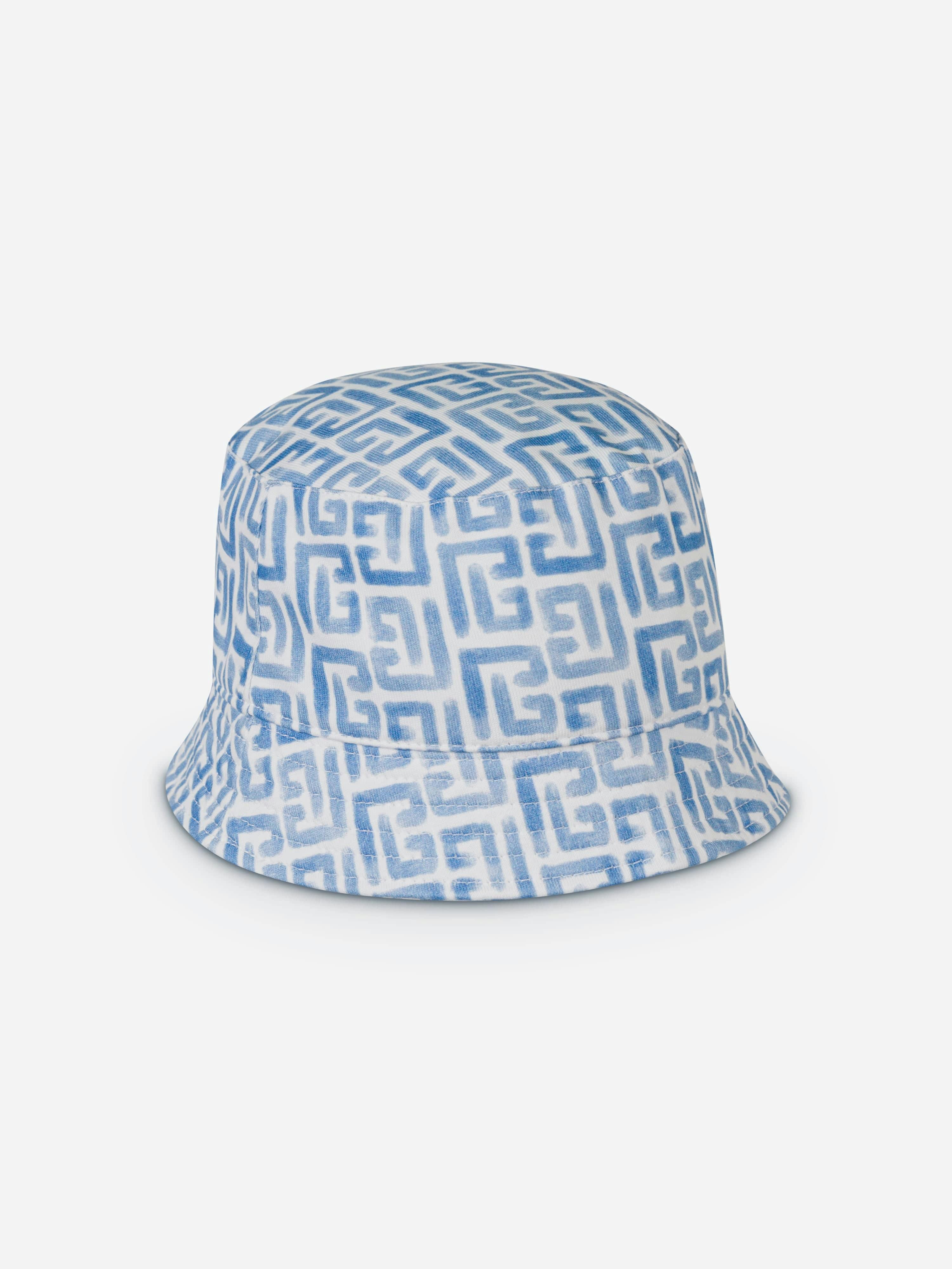 Balmain Boys Blue Monogram Logo Bucket Hat In - 8 - 10 Yrs