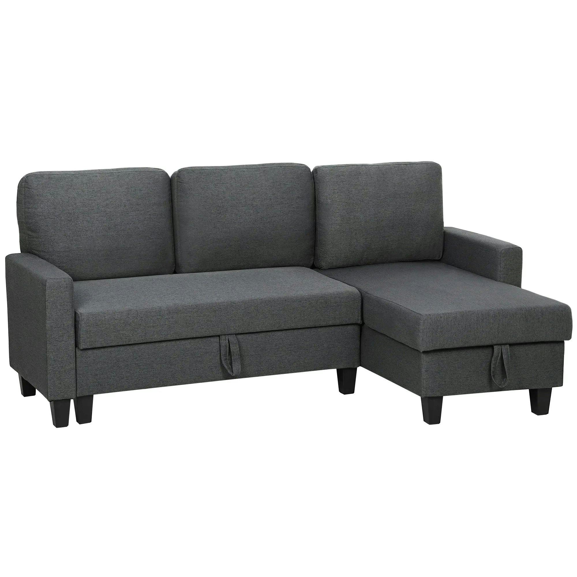 Homcom Unisex Dark Grey Fold-Out Convertible Sofa Bed With Removable Covers In | : Size 3 Seater - Image 4