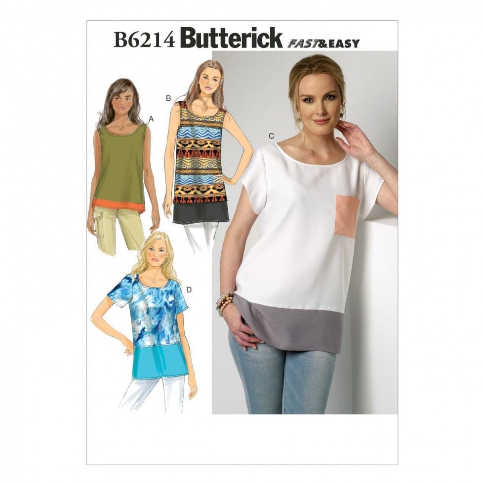 Butterick Women's Sewing Pattern 6214, Tops For Xsm-Sml-Med - Easy - Xsm-Sml-Med