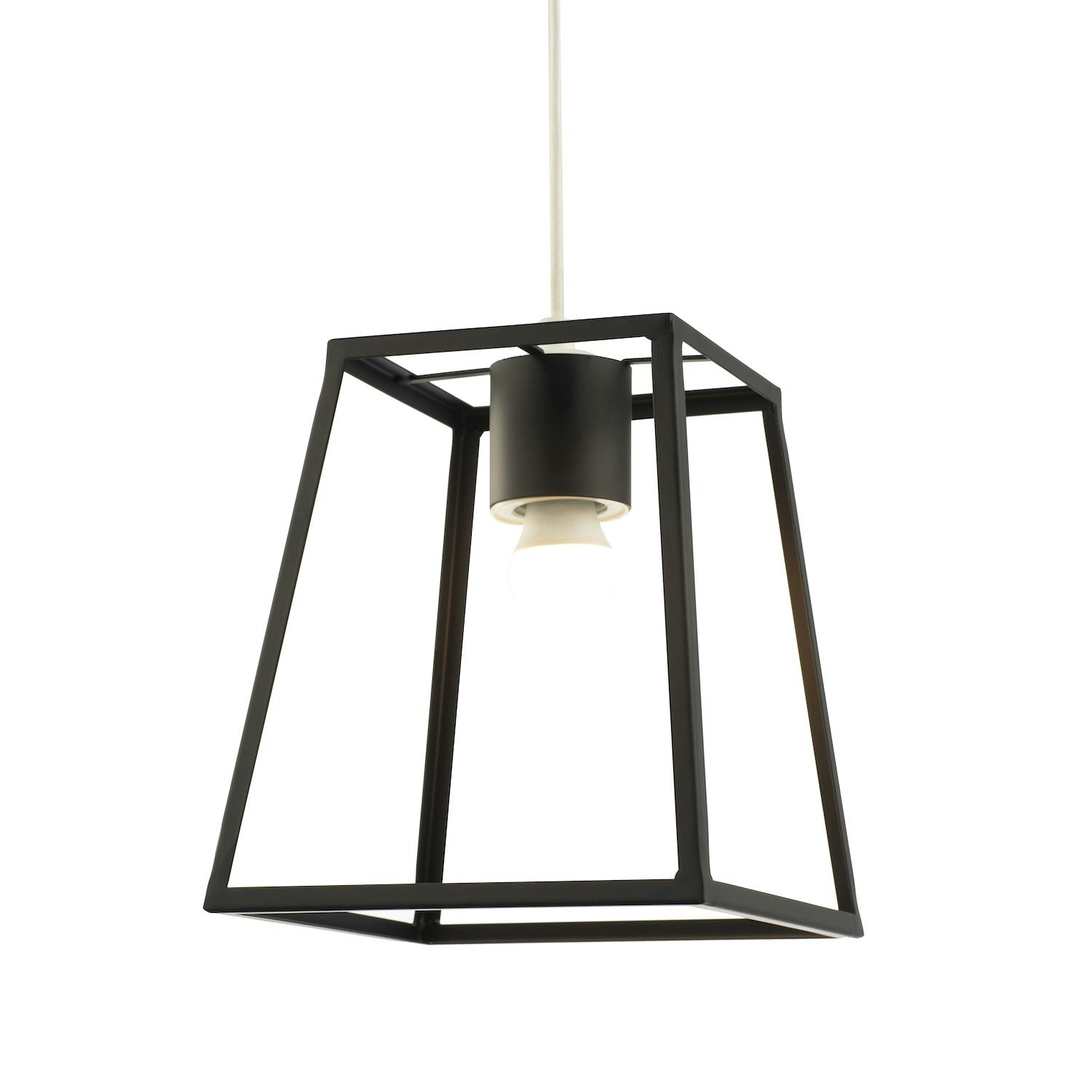 Rackhams Light/Black Industrial Lantern Pendant Shade In Matte With Square Top And Bottom
