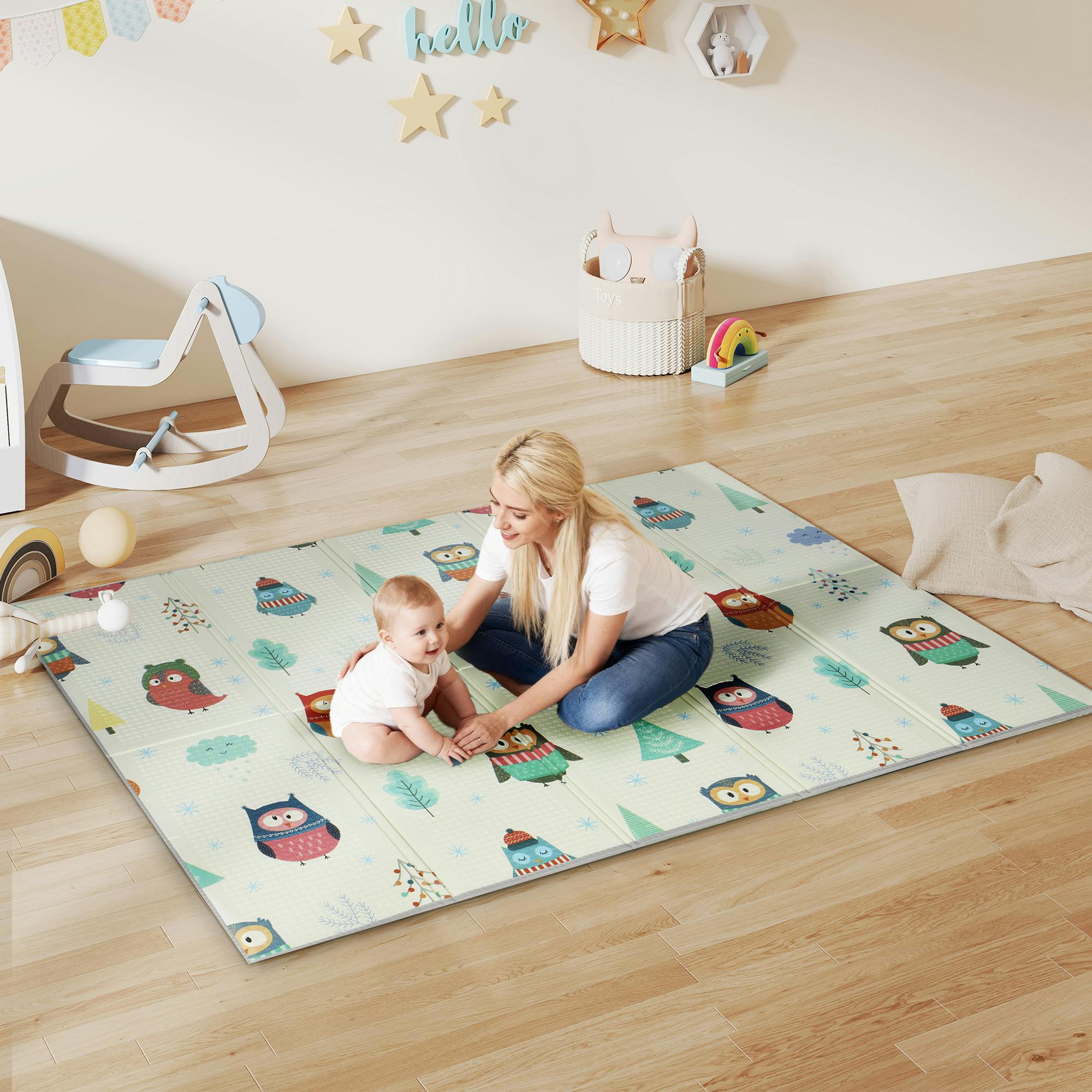 Aiyaplay Unisex Multicolor Baby Play Mat Double-Sided, Kids Floor Mat, Car Track & Owl Theme - Image 7