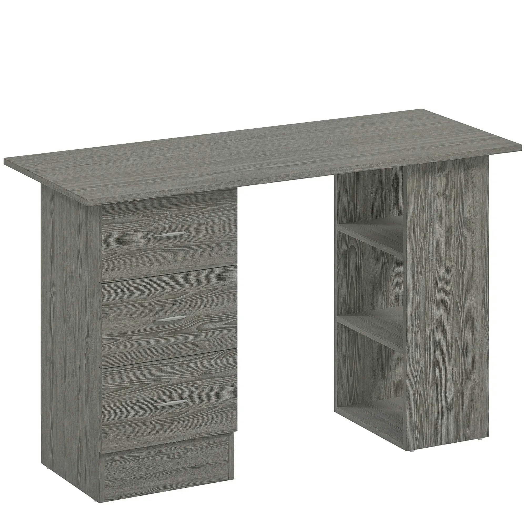HOMCOM 120cm Computer Desk - Study Table with 3 Shelves & Drawers - Grey - Image 3