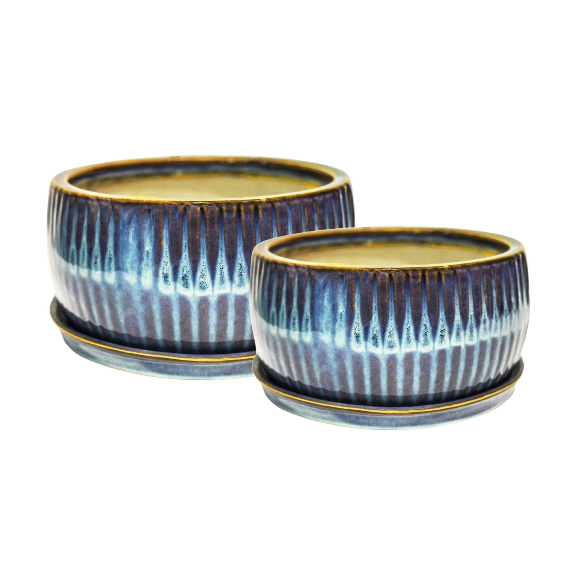 Rackhams Reactive Glaze Round Bonsai Planter Set Of 2 - Sapphire
