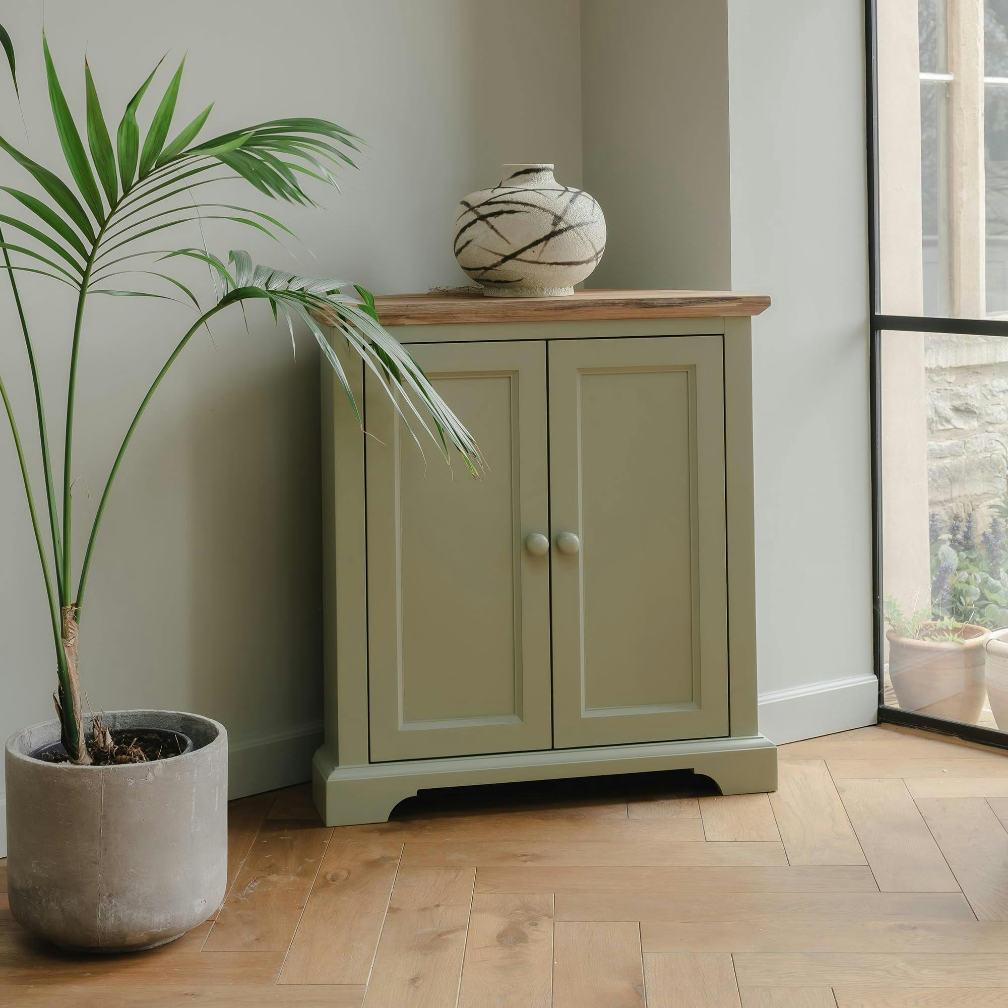 Rackhams Green Florence Corner Sideboard With Cupboard And Shelf. Assembled Storage - Sage