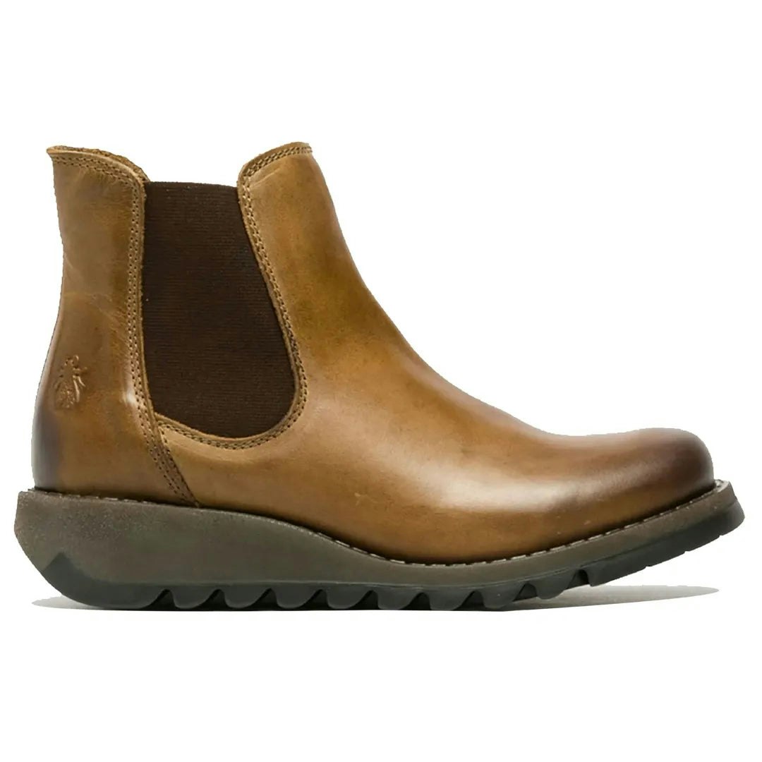 Fly London Women's Salv195 - Wedge Heel Leather Chelsea Ankle Boots - Camel - Uk 3
