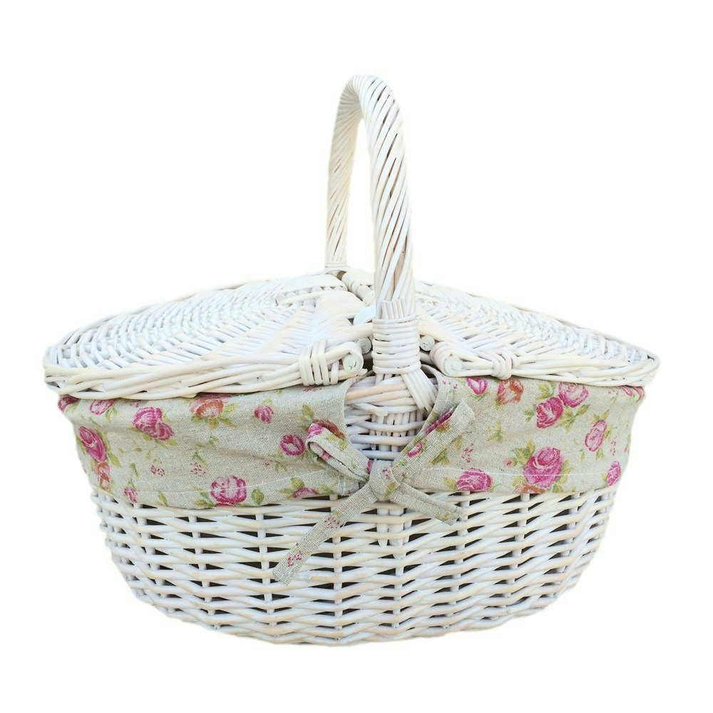 Rackhams Blue Whitewash Finish Oval Wicker Shopping Basket - Garden Rose