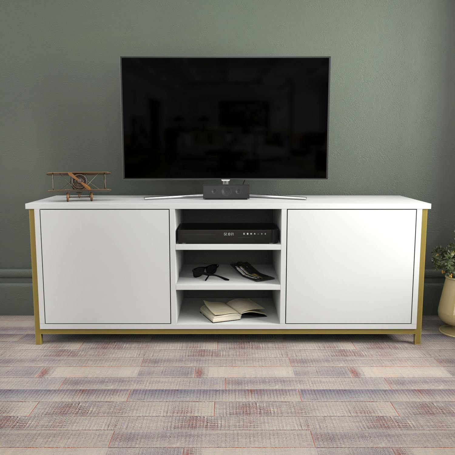 Rackhams Gold/White Otis Modern Tv Stand Tv Cabinet For Tv's Up To 63"