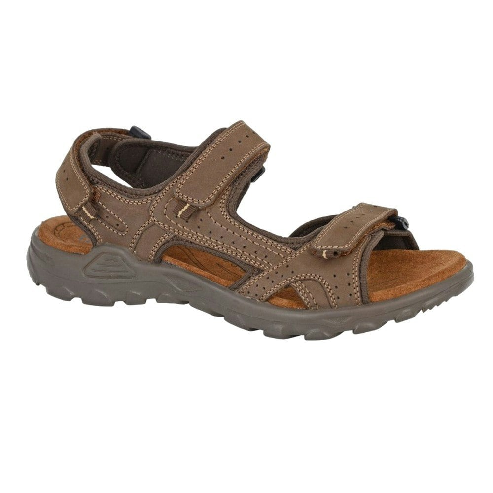 Roamers Men's Brown Leather Flat Sports Sandals - 12 Uk - 50% Leather/40% Pu/10% Textile