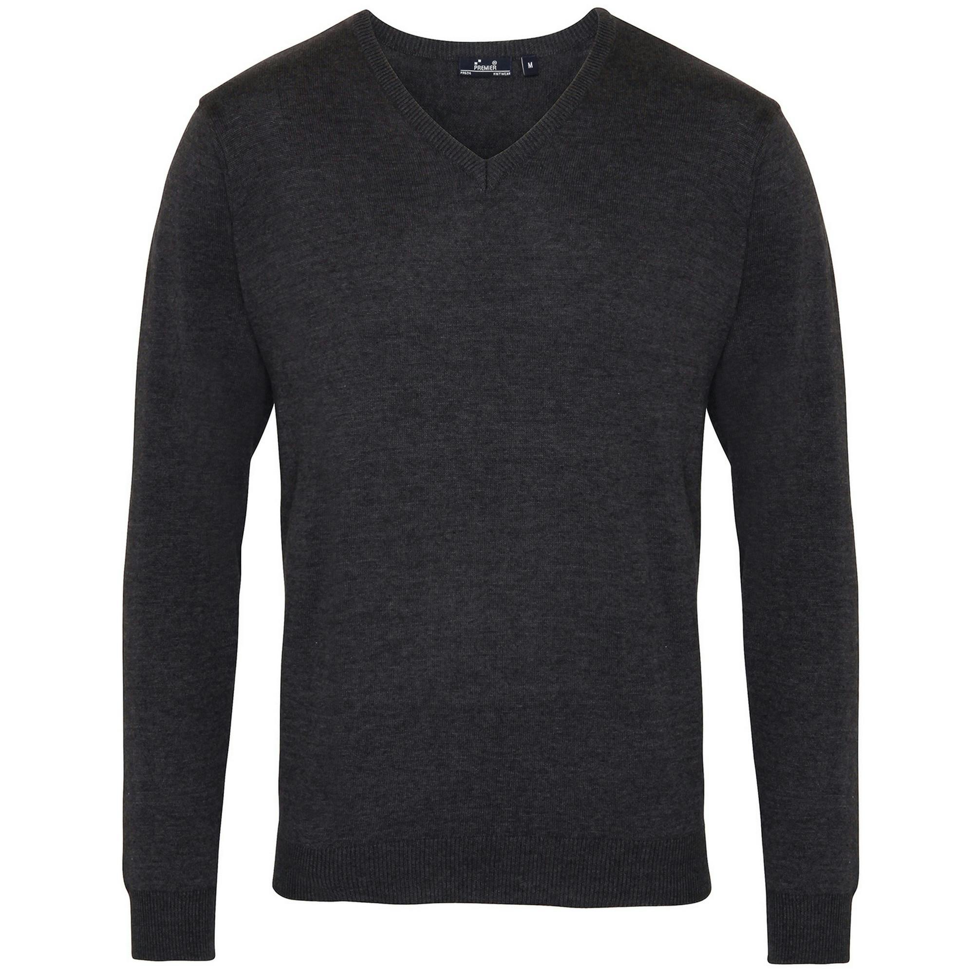 Premier Mens V-Neck Knitted Sweater (Charcoal) - Size X-Large - Image 3