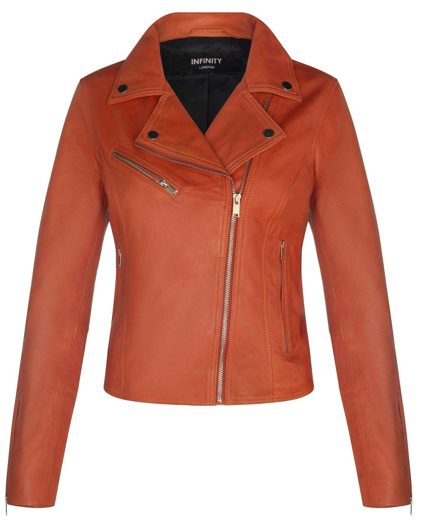 Infinity Leather Women's Orange Classic Leather Brando Biker Jacket-Loughton - Uk 2XL/18 | Eu 44 | Us 14