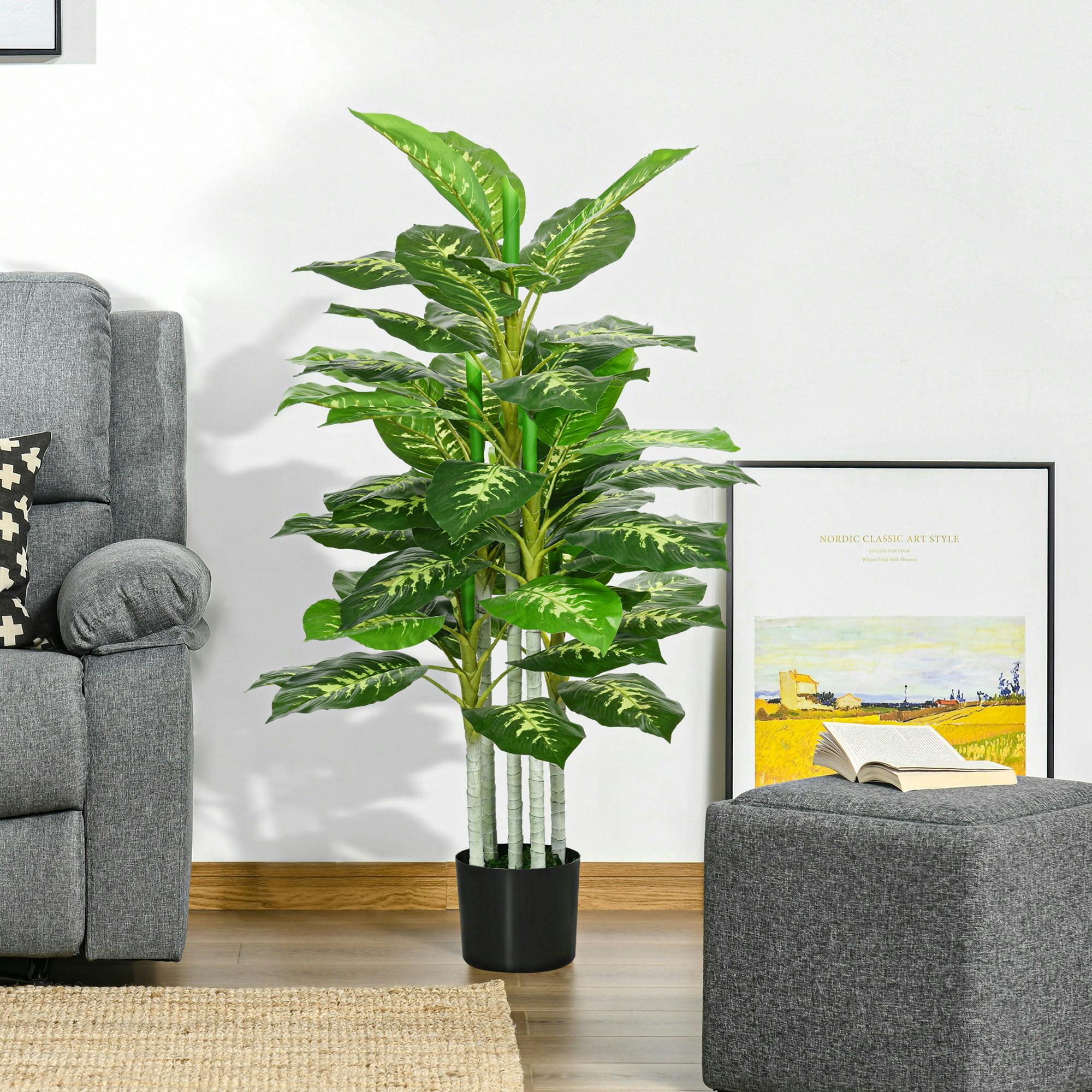 Homcom 120Cm Artificial Evergreen Tree Fake Plant In Pot Indoor Decor - 17Cm X 17Cm X 120Cm - 1 - Peva, Pe, Metal, Cement