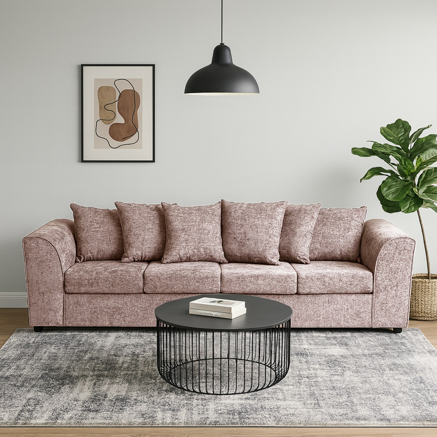 Furnishings For Less Pink Monaco Chenille Fabric 4 Seater Sofa