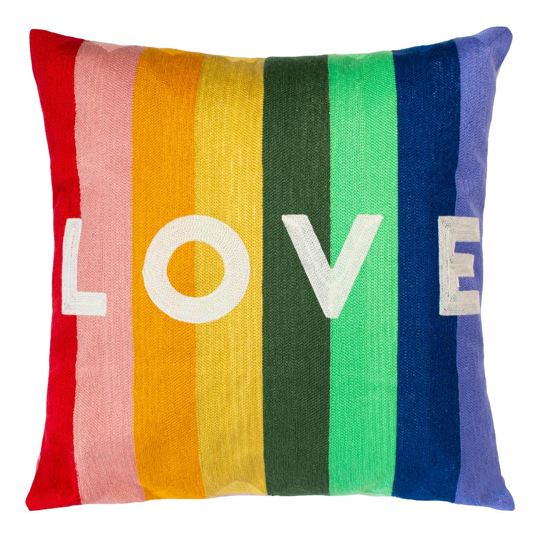 The Pillow Drop Pink Rainbow Love Needlepoint Pillow