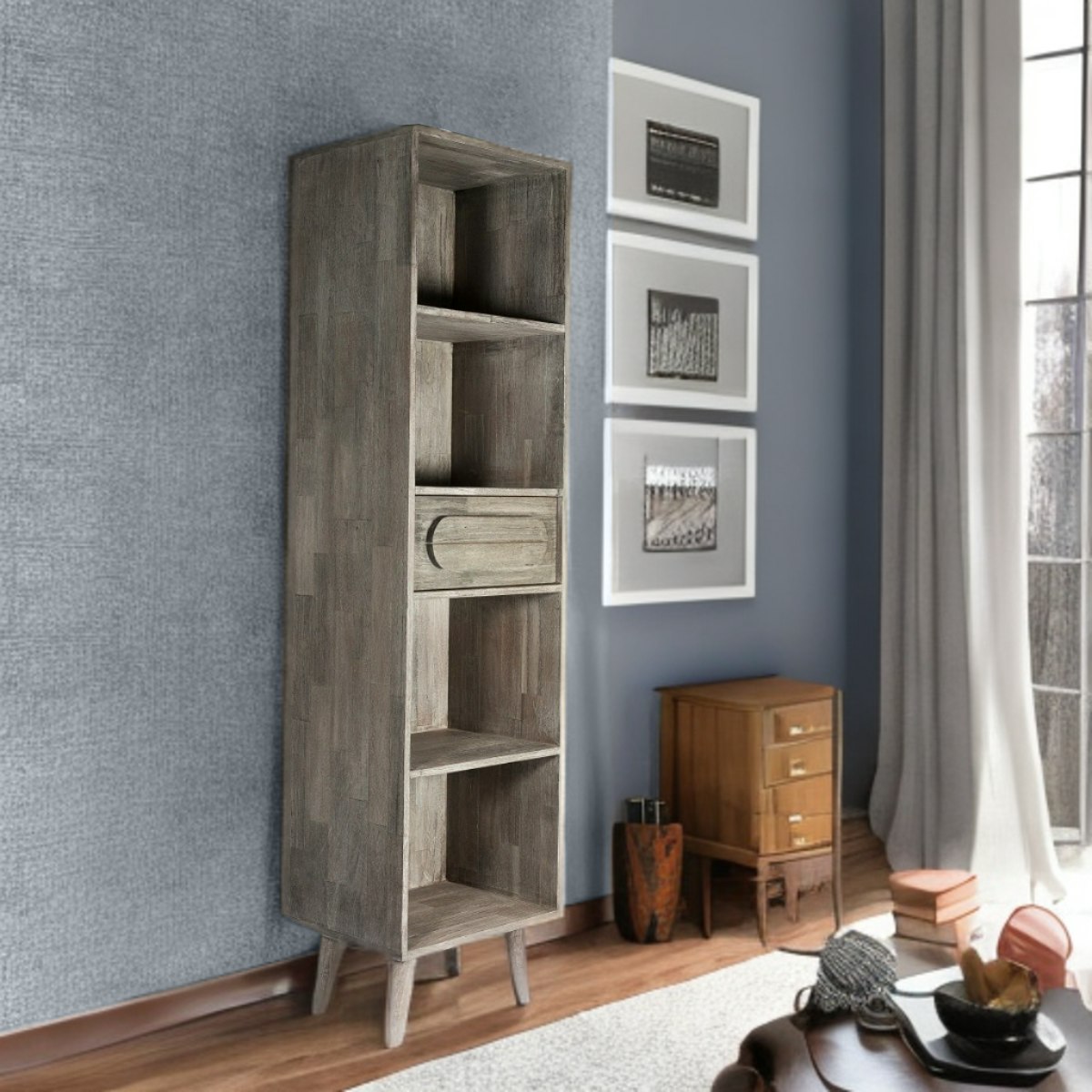Rackhams Grey/Light Payan Wooden Slim Tall Bookcase - Wood - 1 - 50Cm X 40Cm X 195Cm (Lxdxh)
