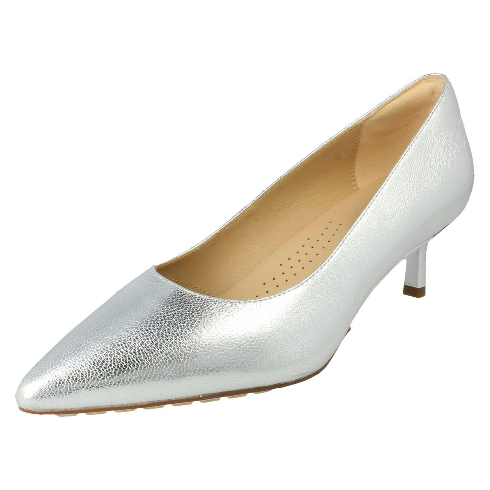 Clarks Women's Silver Slip On Pointed Toe Court Shoes Adela Court - Uk 5