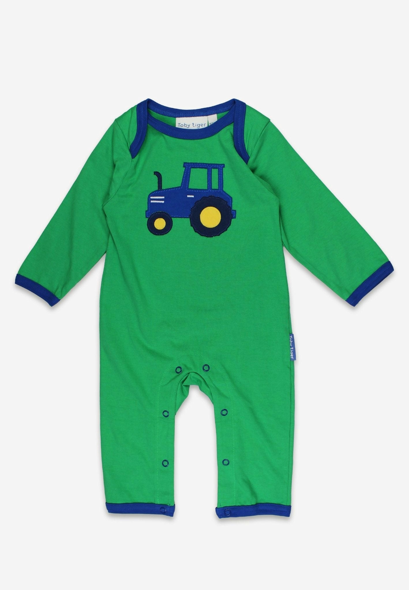 Toby Tiger Green/Blue Organic Hillside Tractor Applique Sleepsuit - 3-6M / 68Cm