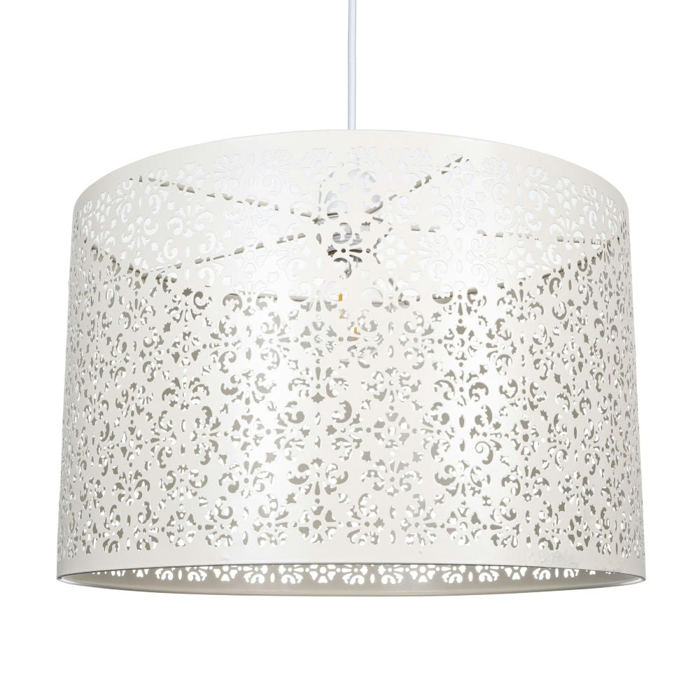 Rackhams Cream/Light Marrakech Designed Large Metal Pendant Shade With Floral Decoration
