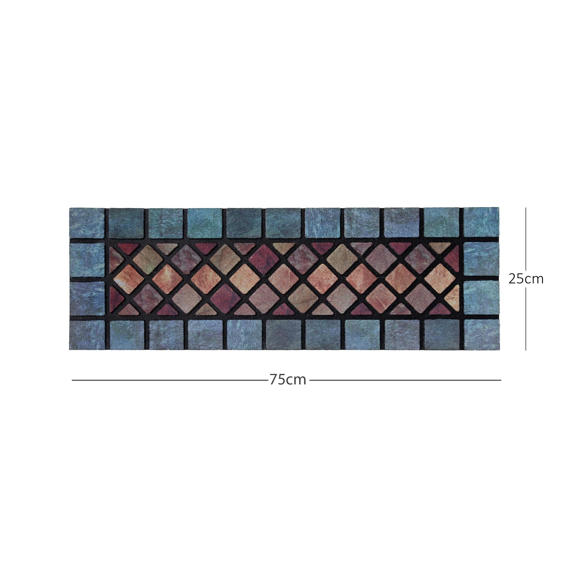 Rackhams Blue Elegant Tile Effect Doormat - Edge - 75X25cm Narrow