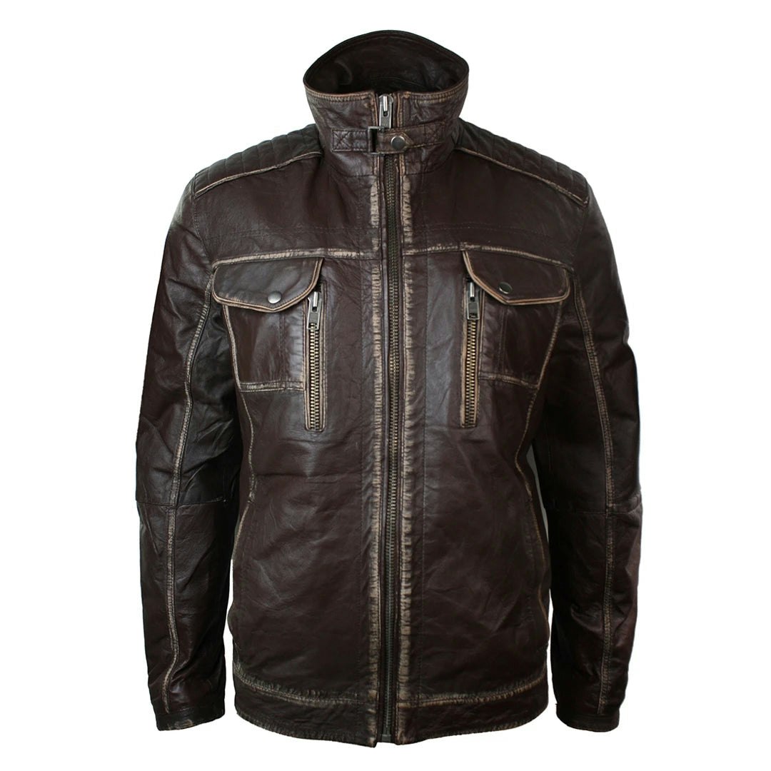 Infinity Leather Men's Brown/Black Distressed Jacket Washed Leather Rub Off - 4XL
