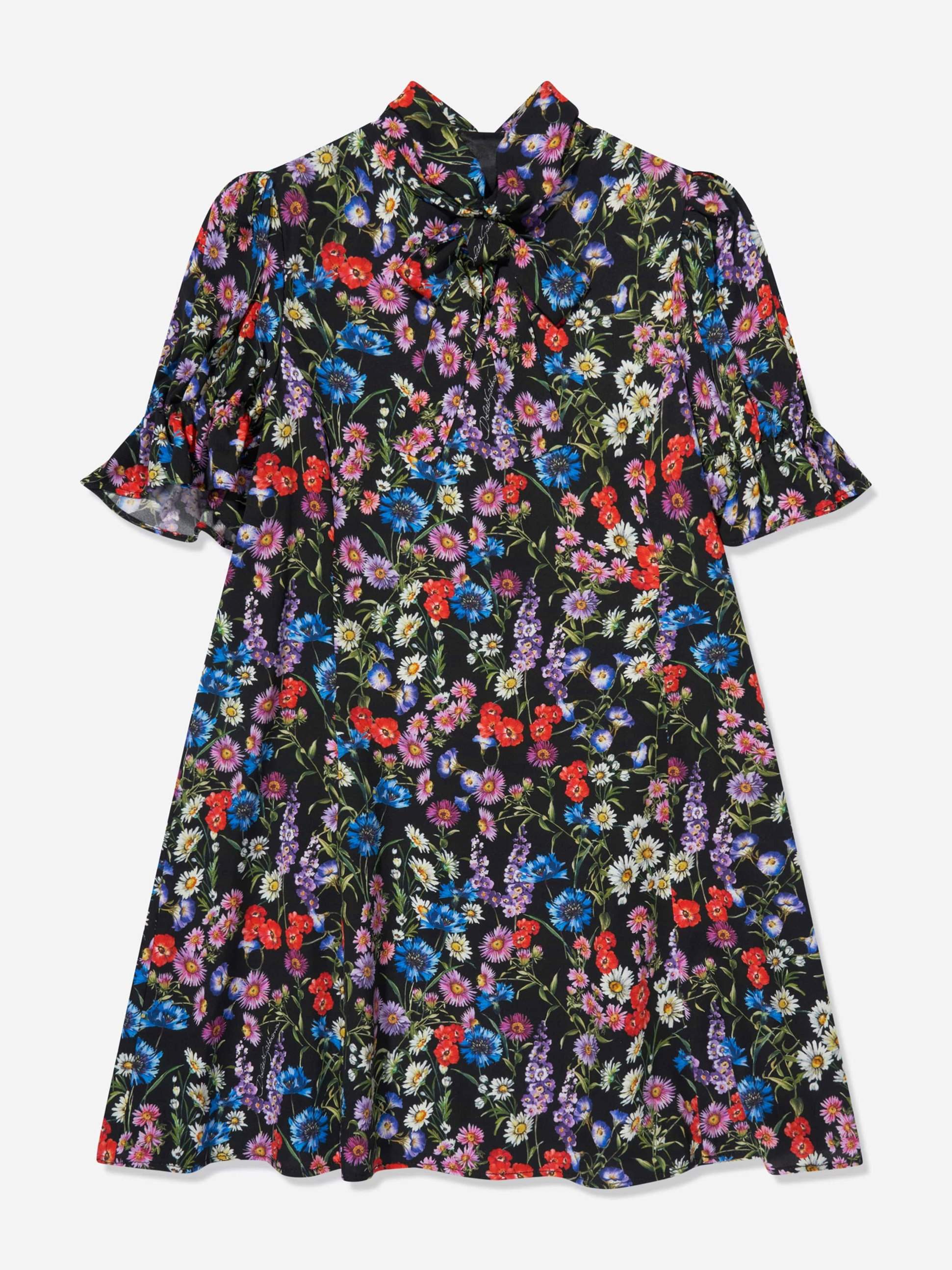 Dolce & Gabbana Kids Girls Black Dolce & Gabbana Silk Wildflowers Dress In - 14 Yrs