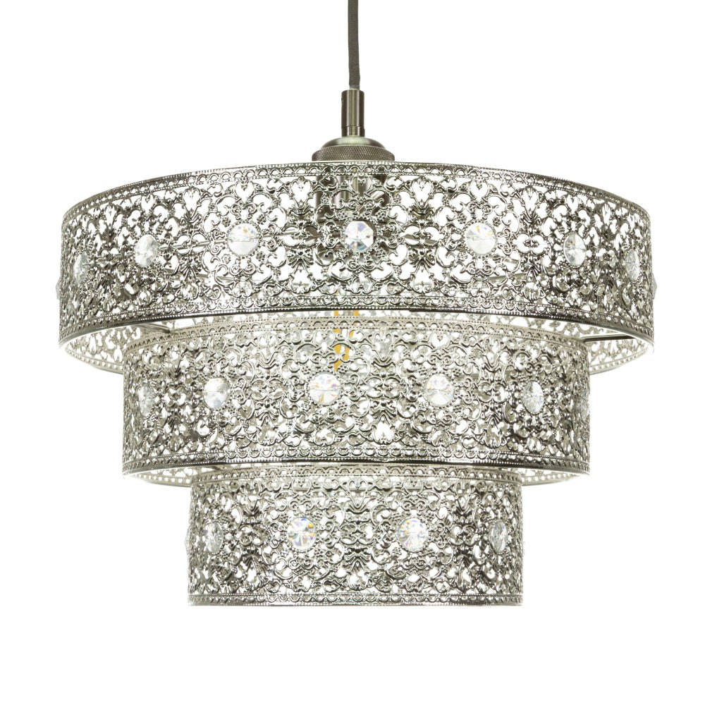 Happy Homewares Silver Polished Acrylic Gem Moroccan Style Triple Tier Pendant Lighting Shade