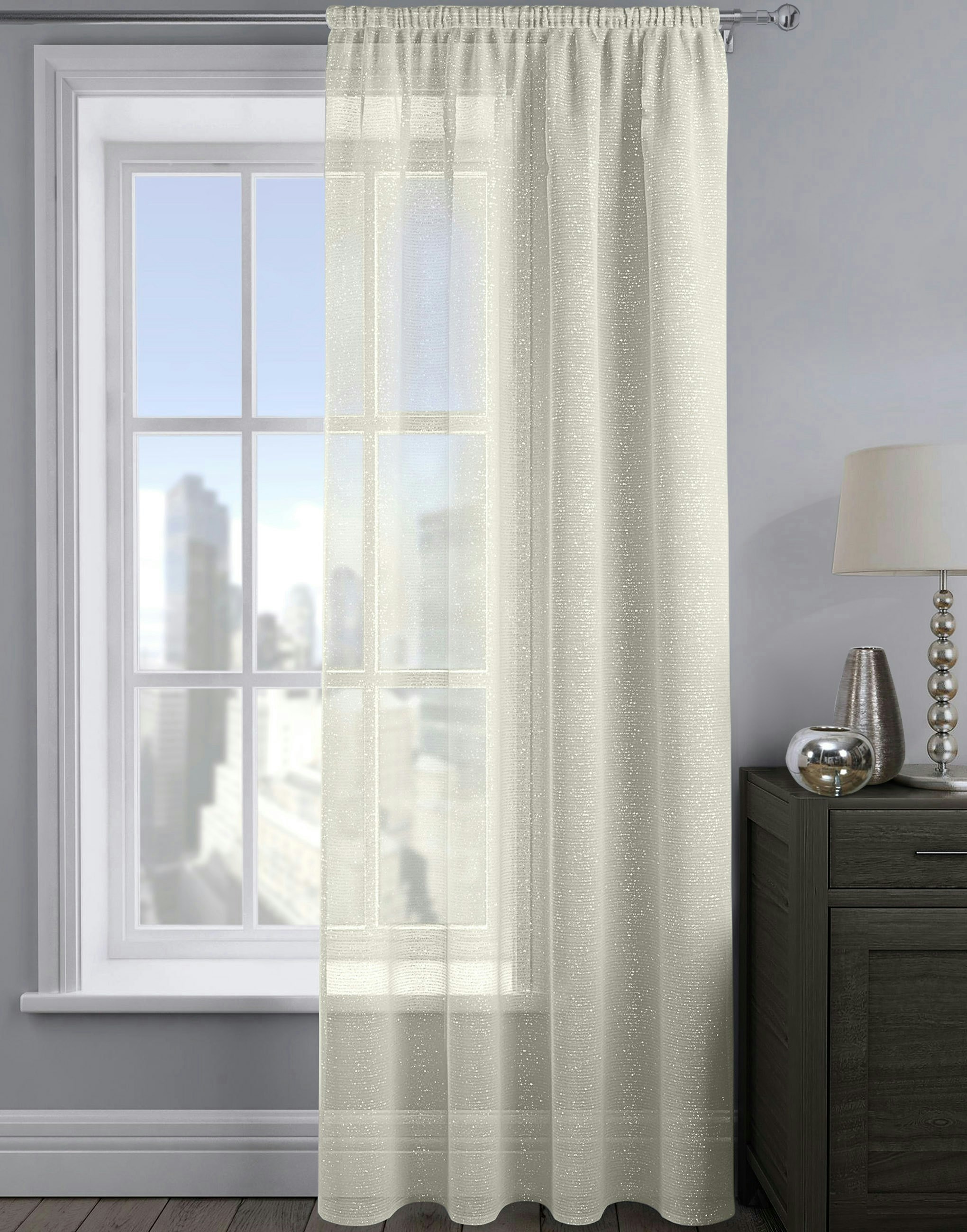 Velosso Cream Alessandria Sparkle Slot Top Voile Panel - X 182Cm 137Cm