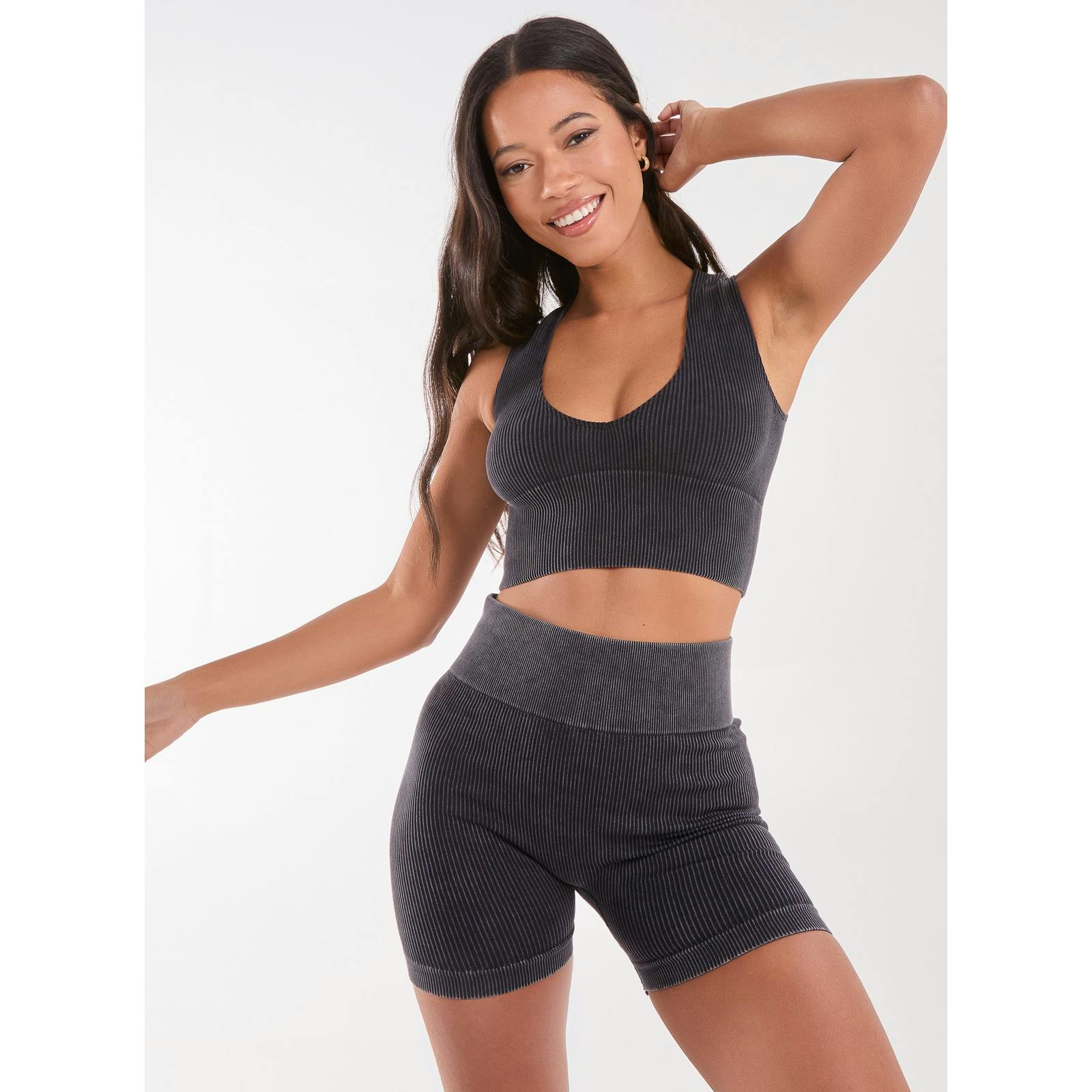 Pink Vanilla Pink/Black Vanilla Washed Active Crop Top - S-M