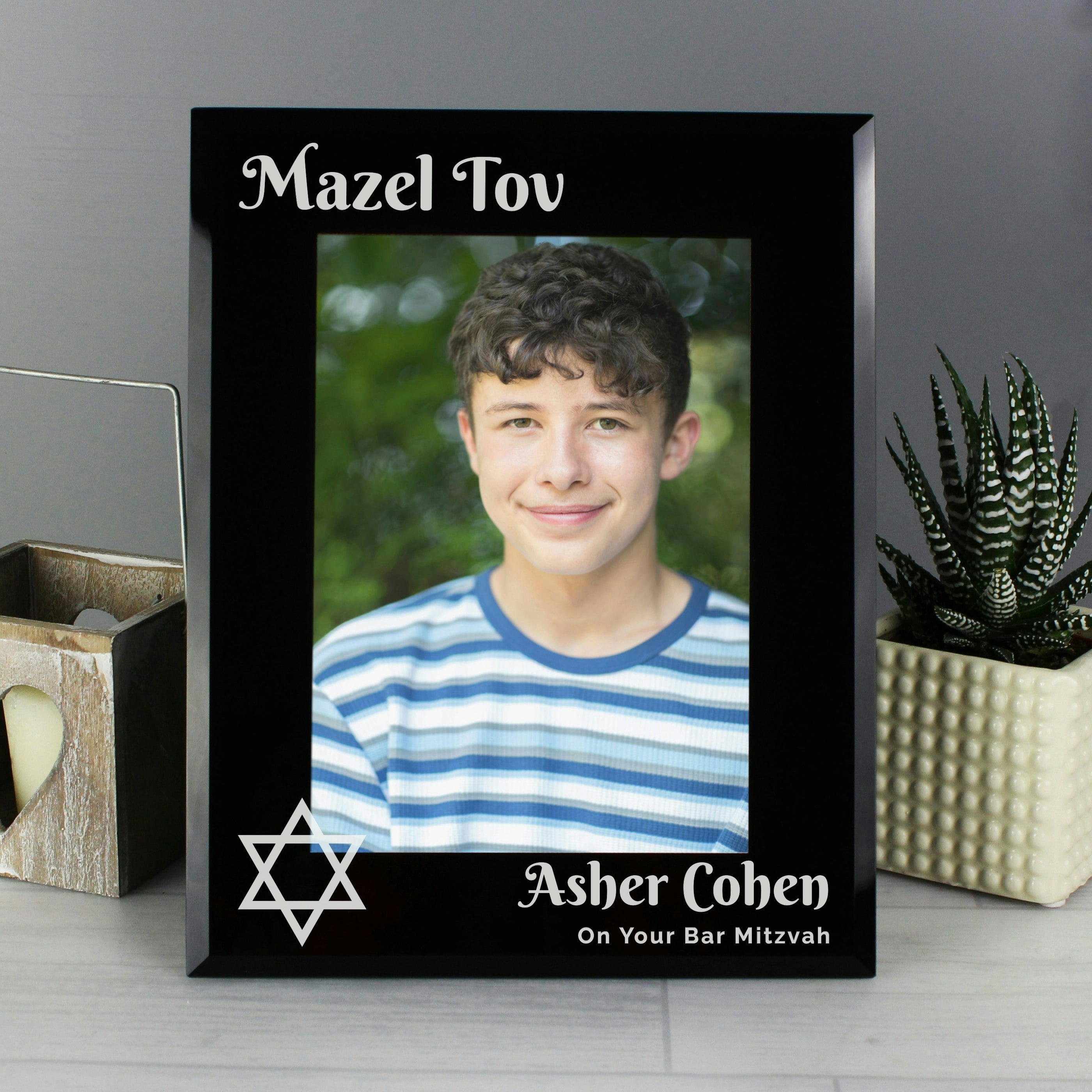 Personalised Memento Company Black Personalised Bar And Bat Mitzvah Glass 5X7 Photo Frame