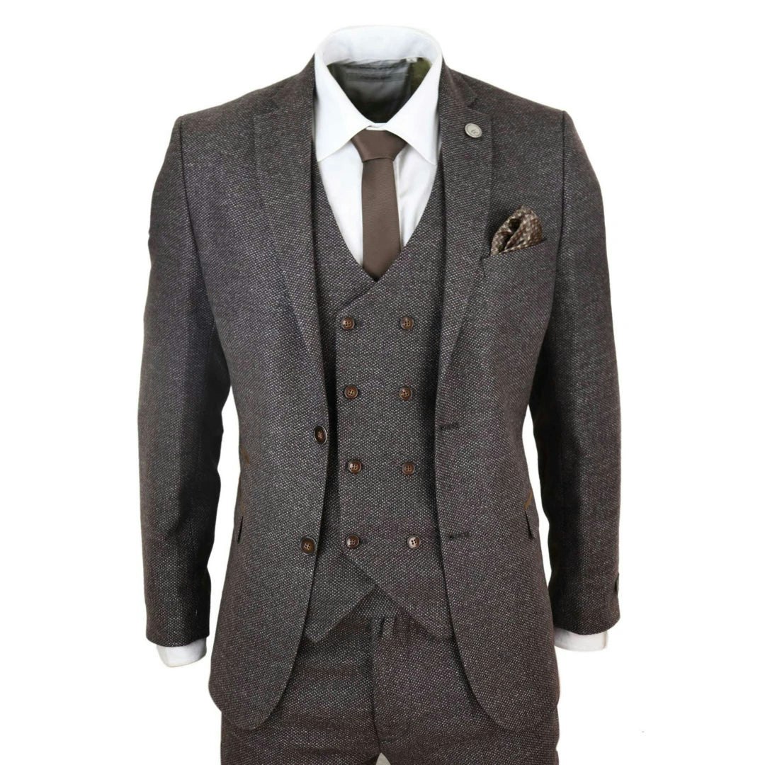 Truclothing Men's Stz32 - Wool 3 Piece Suit Double Breasted Waistcoat Tweed 1920S - 44" Jacket 38" Trousers