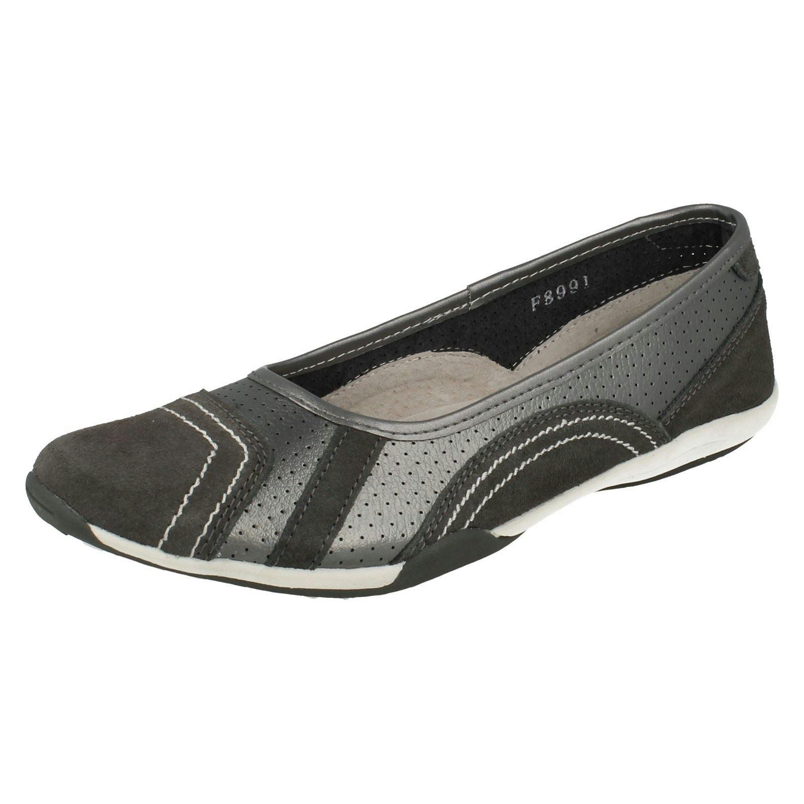 Down To Earth Women's Flat Ballerina Shoes - Pewter - Uk 4