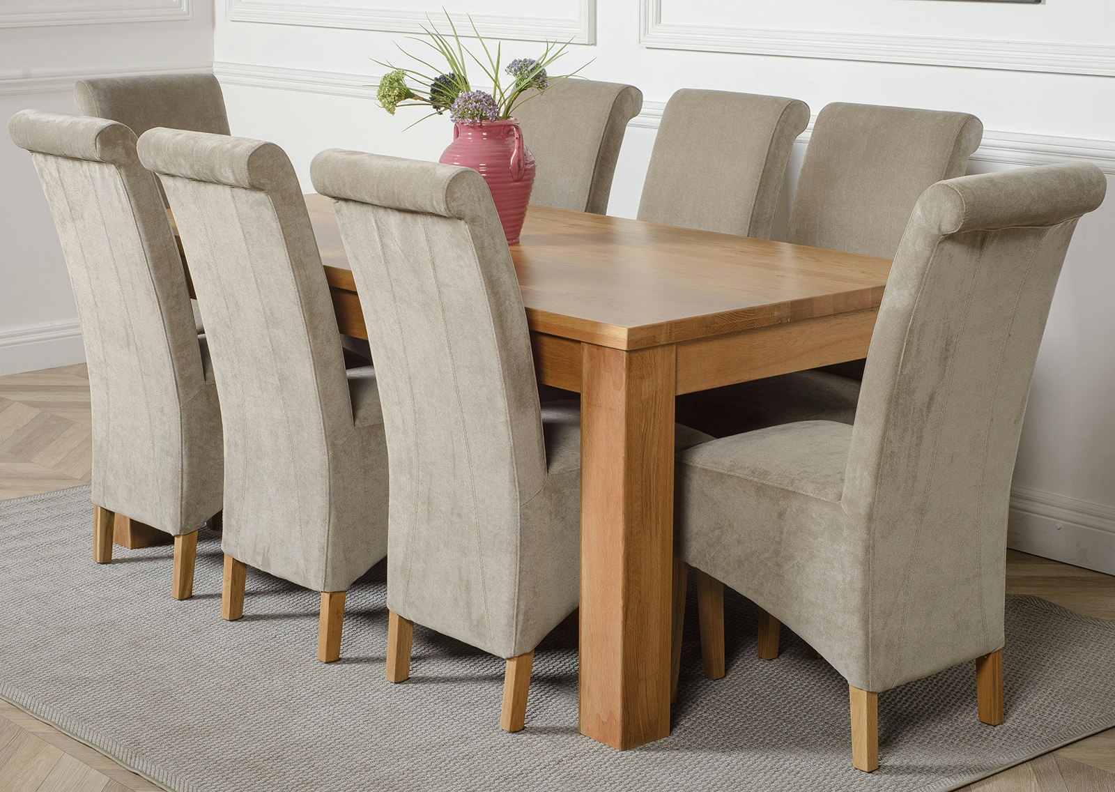 Rackhams Grey Dakota Large Oak Dining Table With Montana Fabric Chairs - 8 Chairs