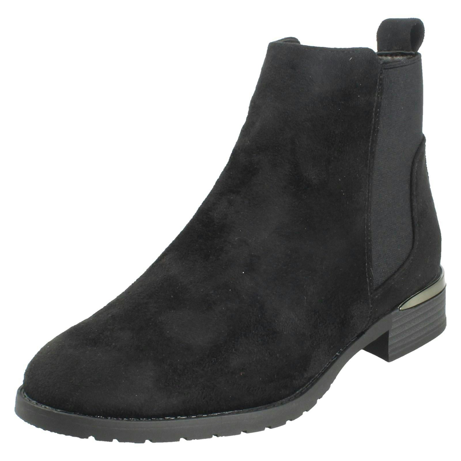 Spot On Women's Black Low Heel Wide Fit Elastic Gussest Zip Ankle Boots F51195 - Microfibre - Uk 6